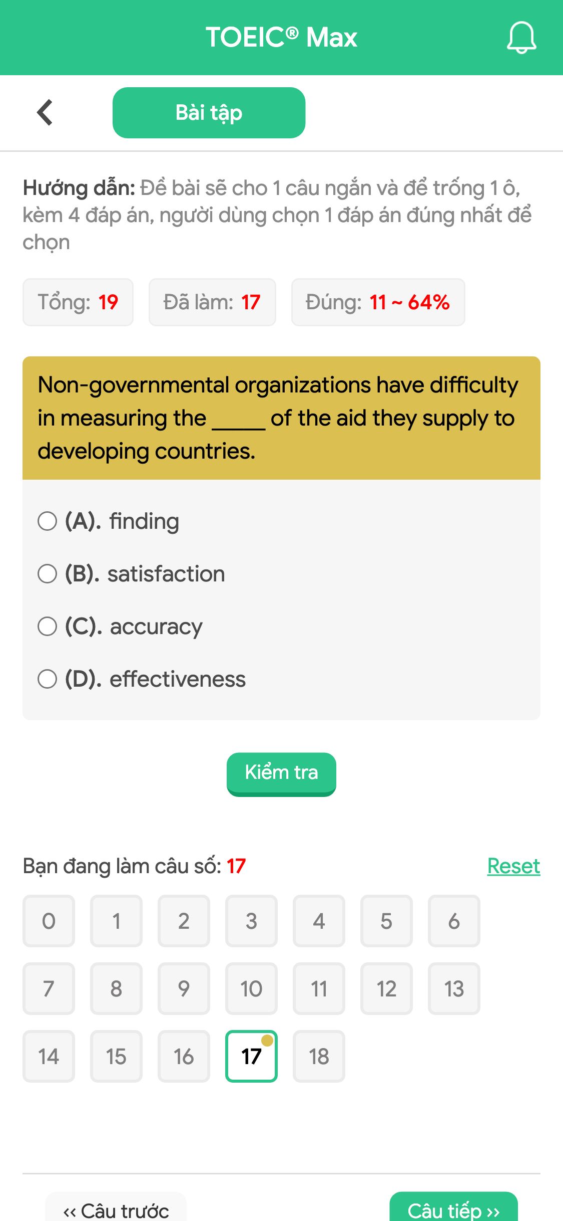 Non-governmental organizations have difficulty in measuring the _____ of the aid they supply to developing countries.