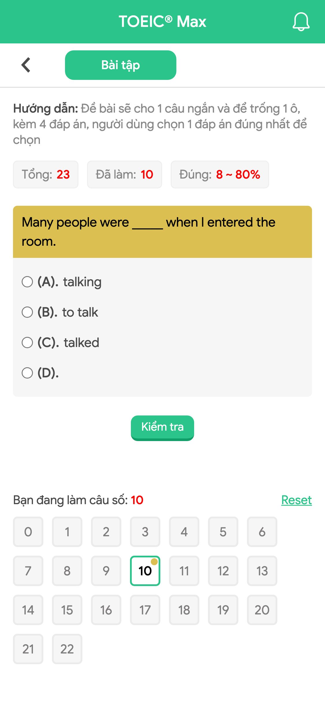 Many people were _____ when I entered the room.