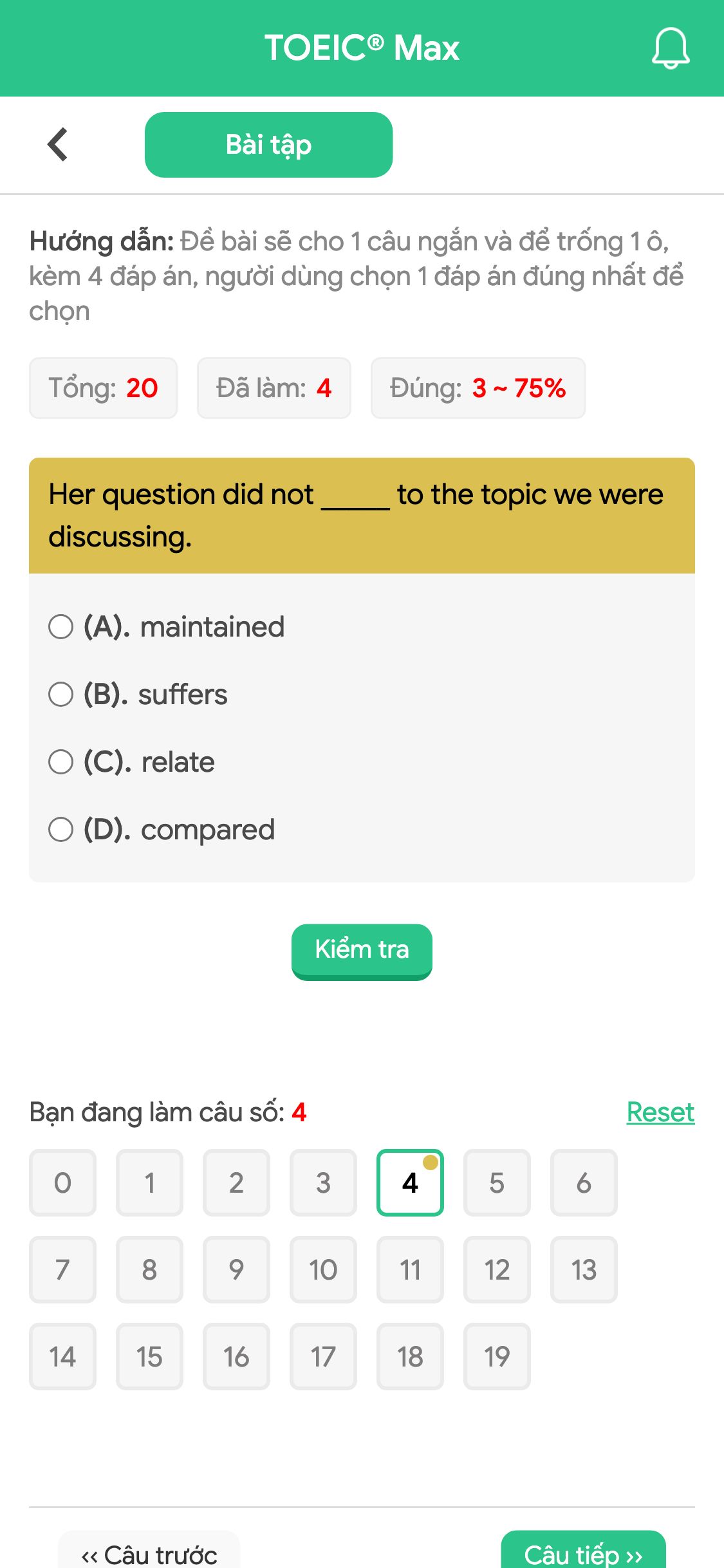 Her question did not _____ to the topic we were discussing.