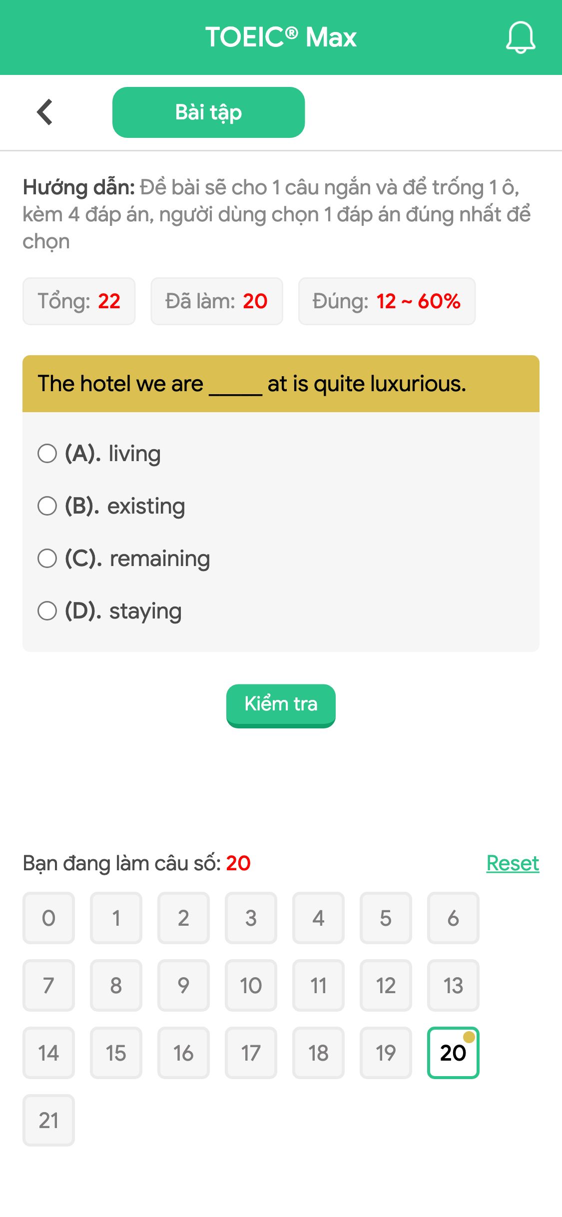 The hotel we are _____ at is quite luxurious.