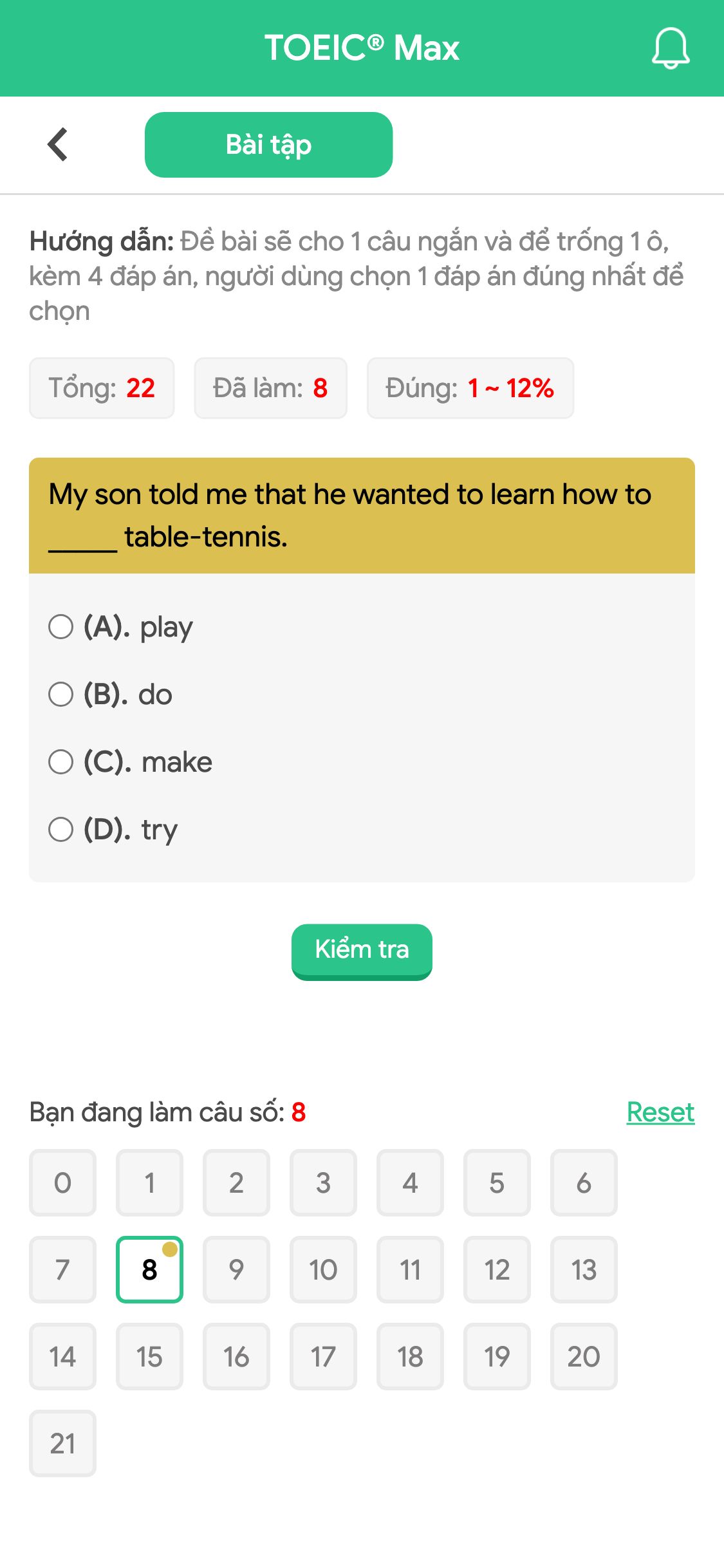 My son told me that he wanted to learn how to _____ table-tennis.