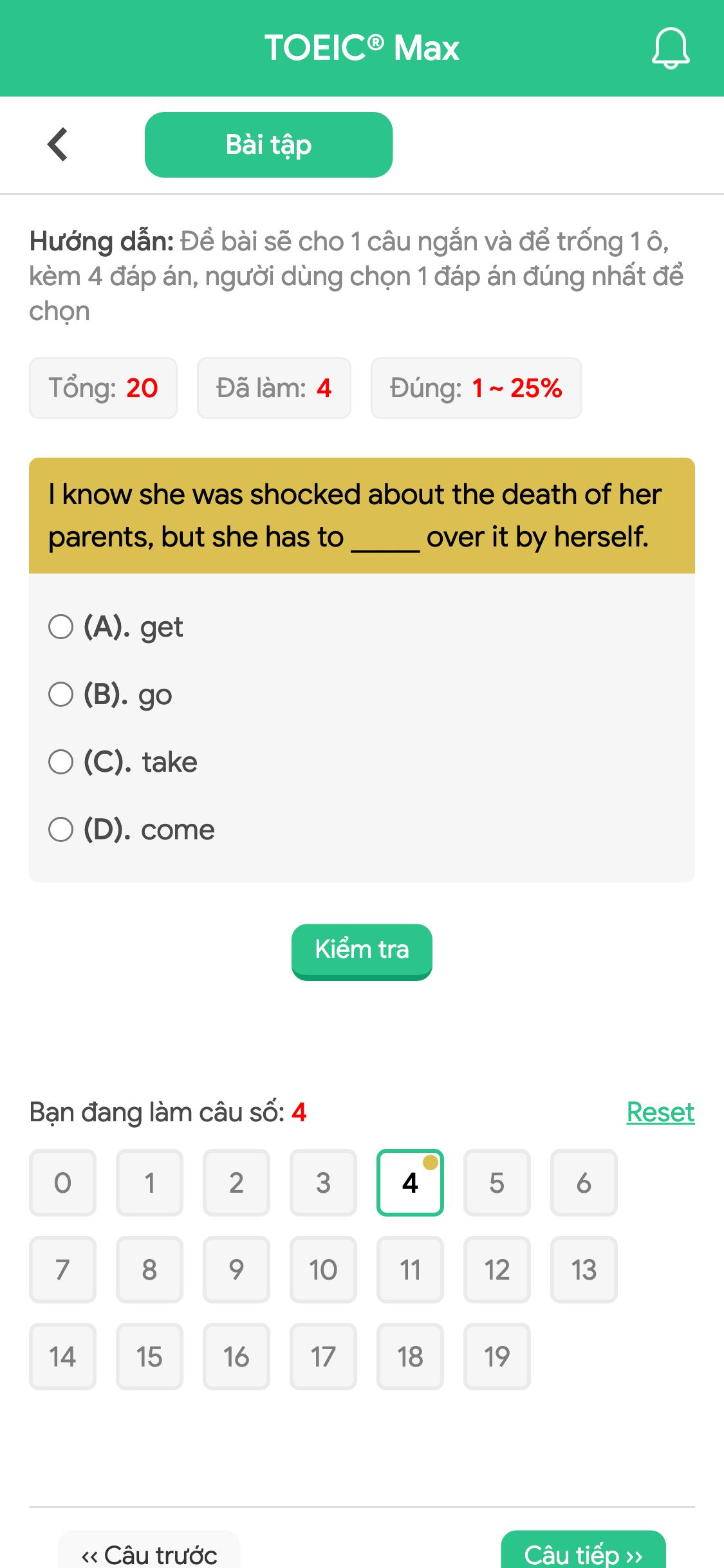 I know she was shocked about the death of her parents, but she has to _____ over it by herself.