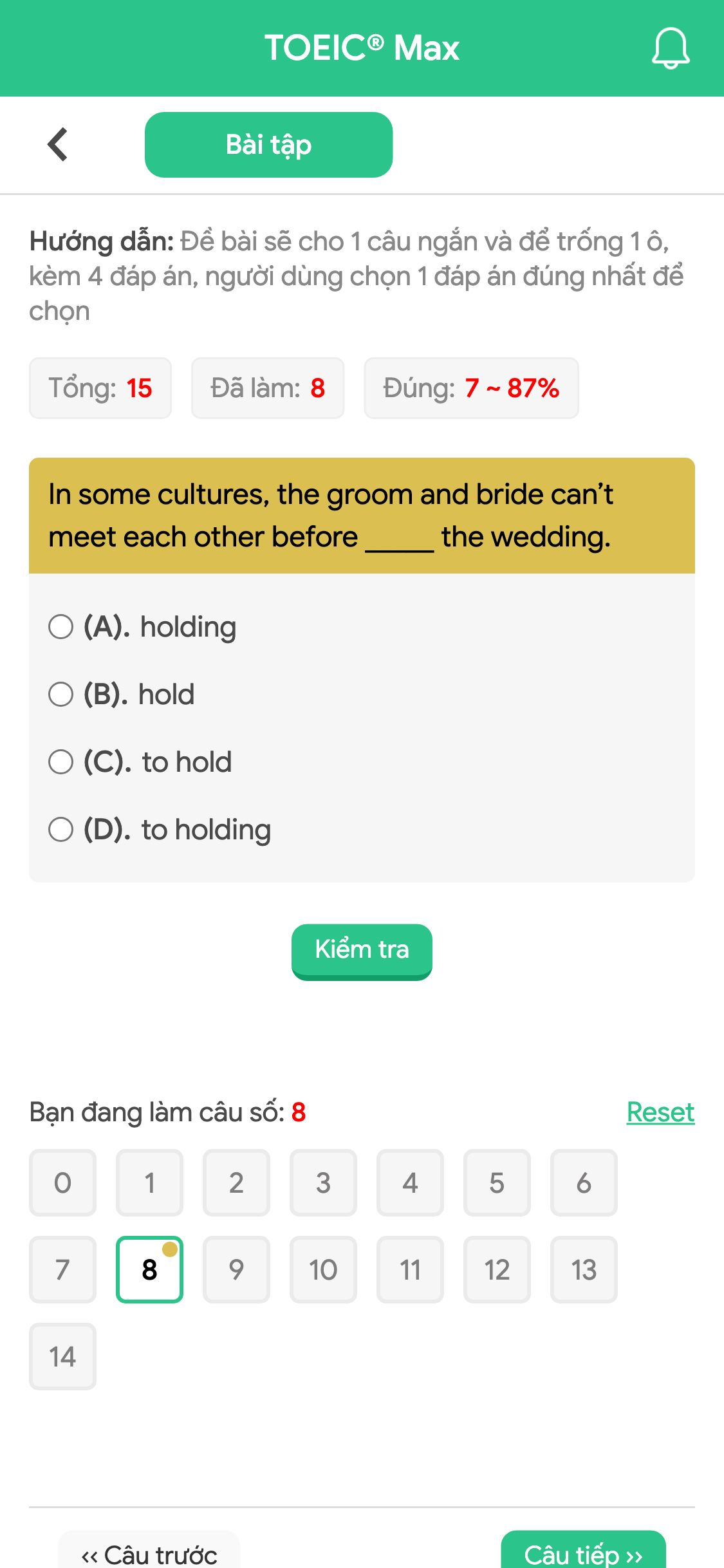 In some cultures, the groom and bride can’t meet each other before _____ the wedding.