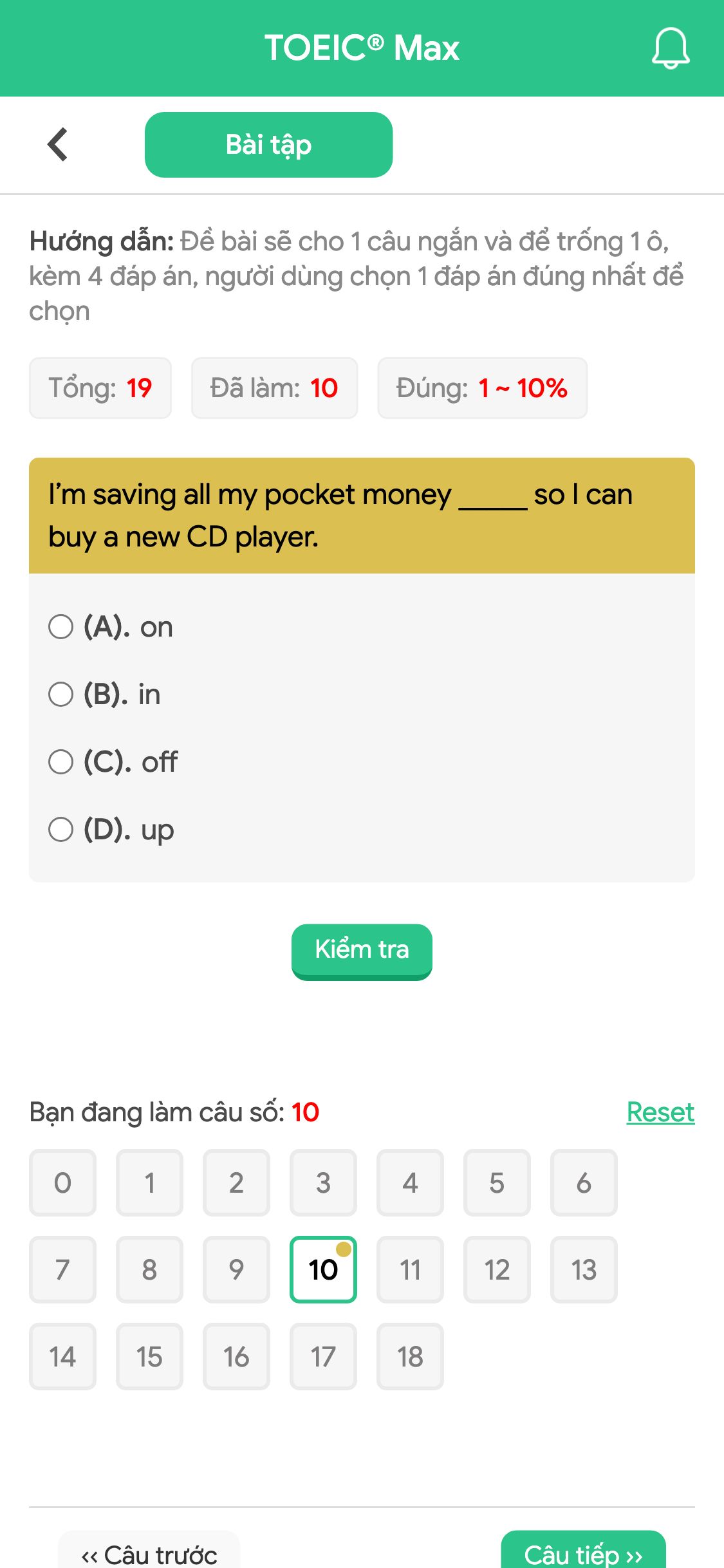 I’m saving all my pocket money _____ so I can buy a new CD player.