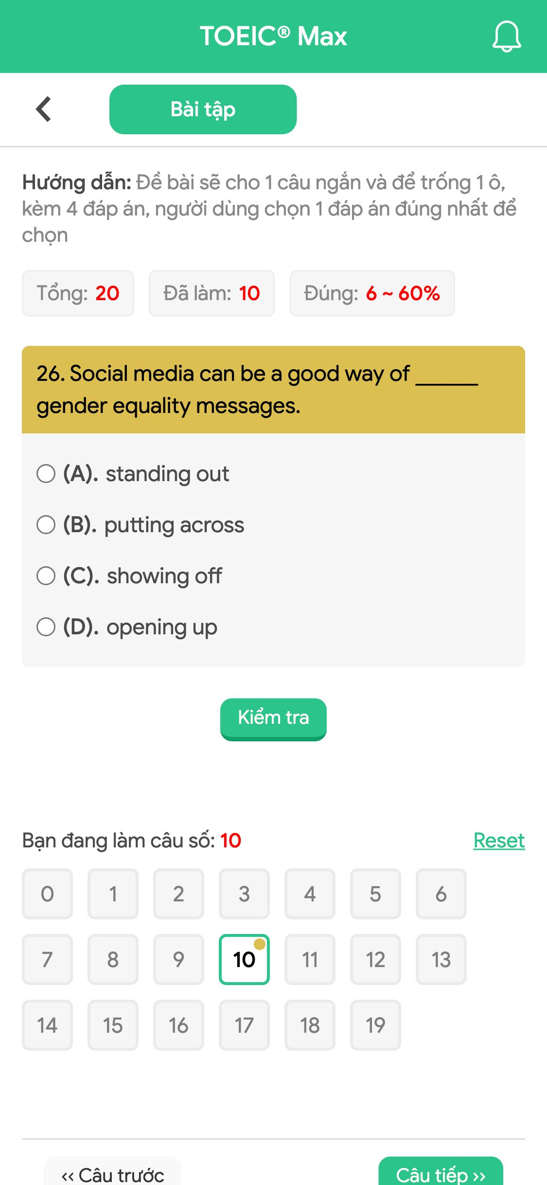 26. Social media can be a good way of ______ gender equality messages.