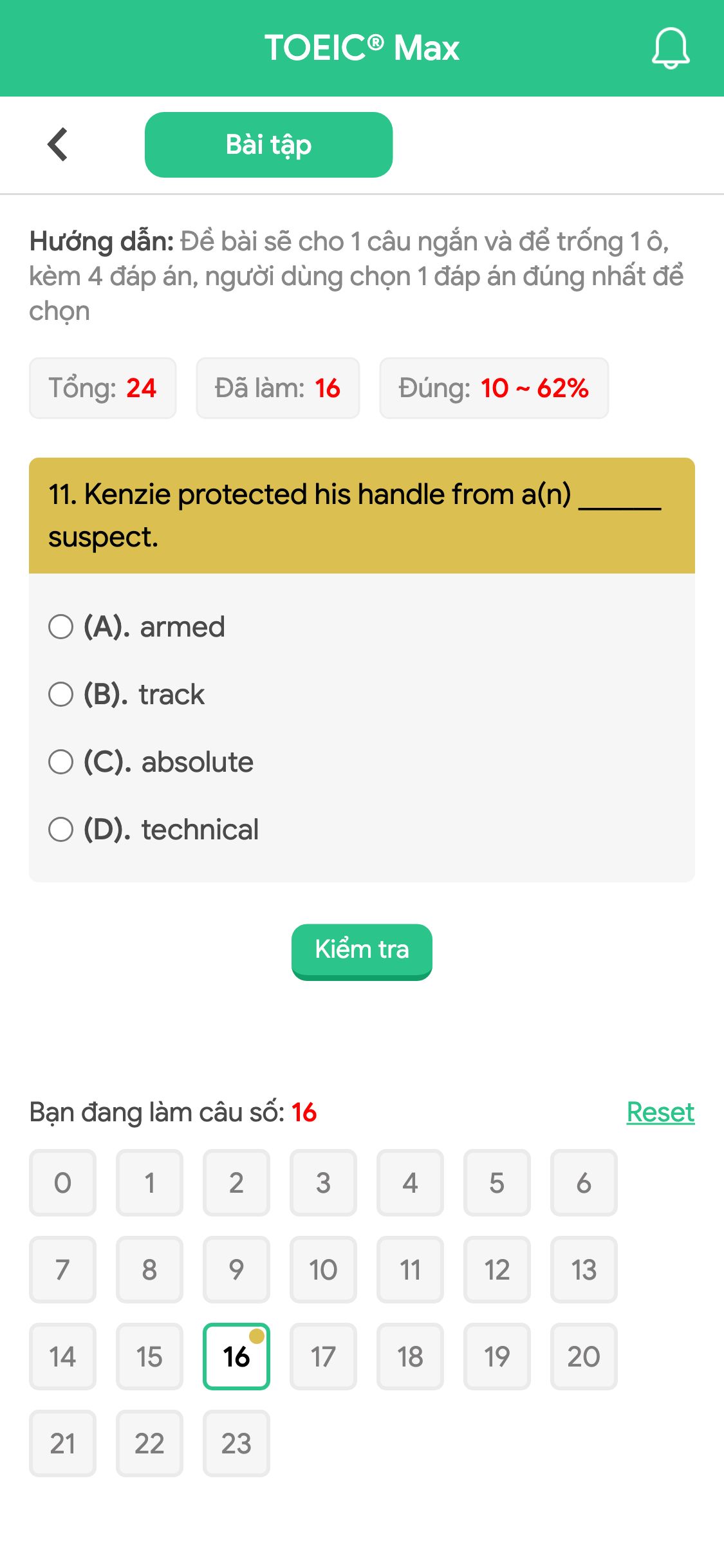 11. Kenzie protected his handle from a(n) ______ suspect.