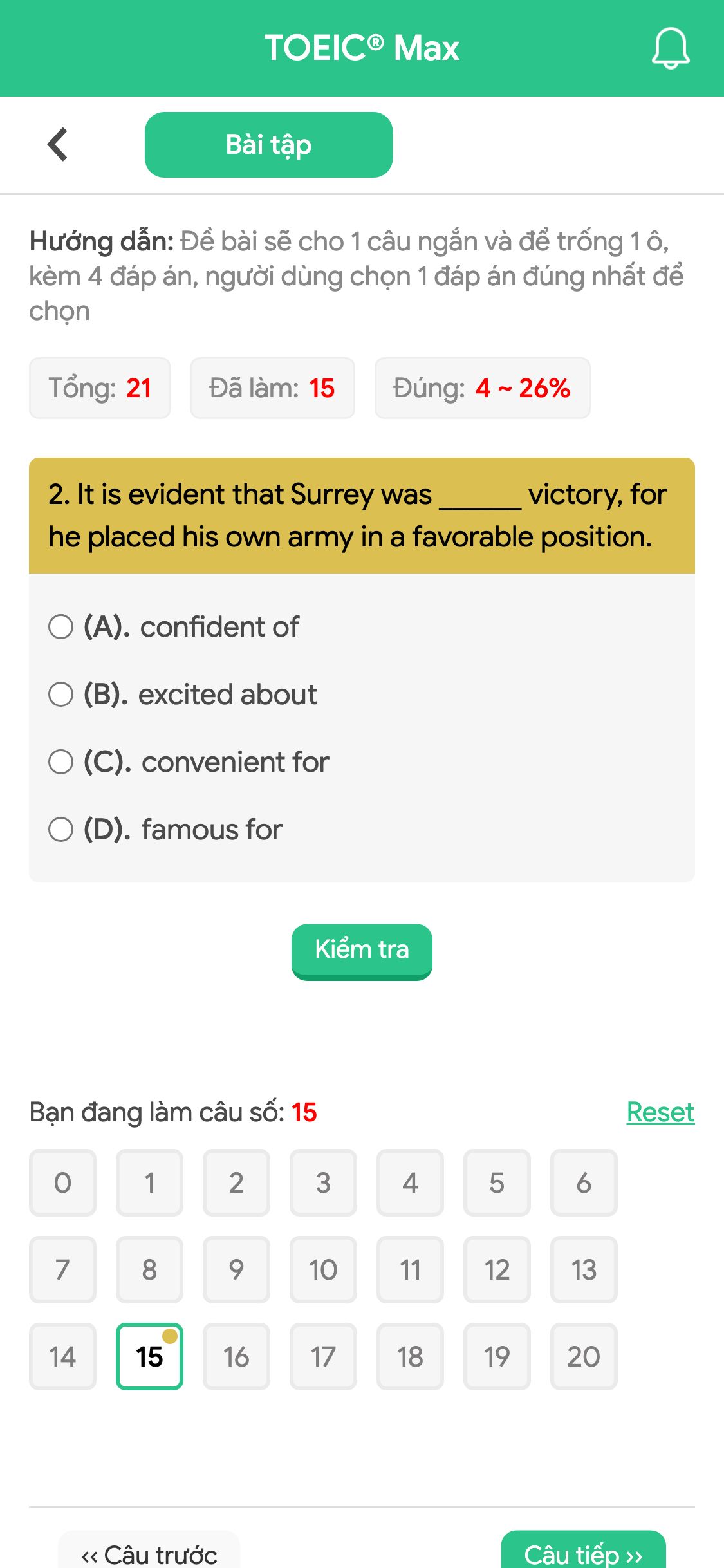 2. It is evident that Surrey was ______ victory, for he placed his own army in a favorable position.