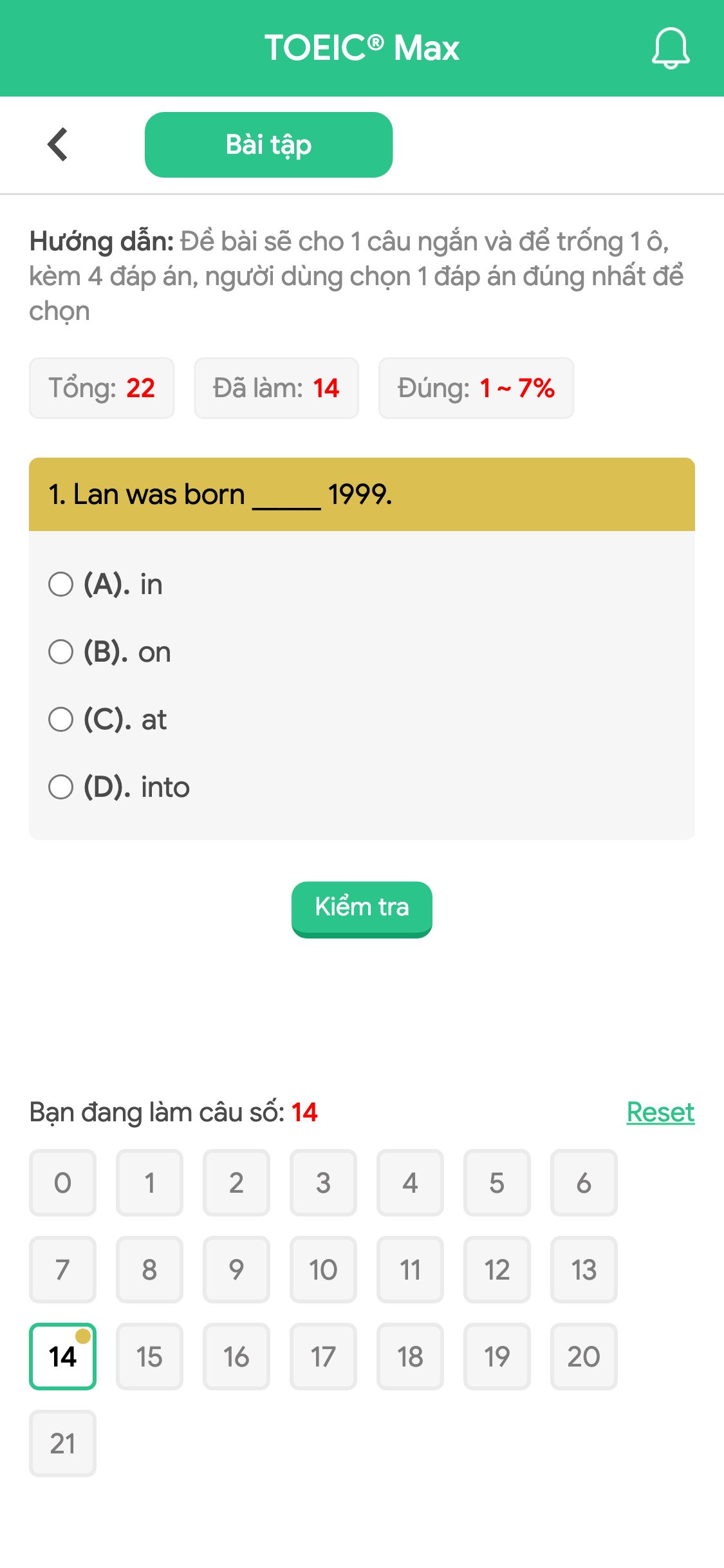 1. Lan was born _____ 1999.