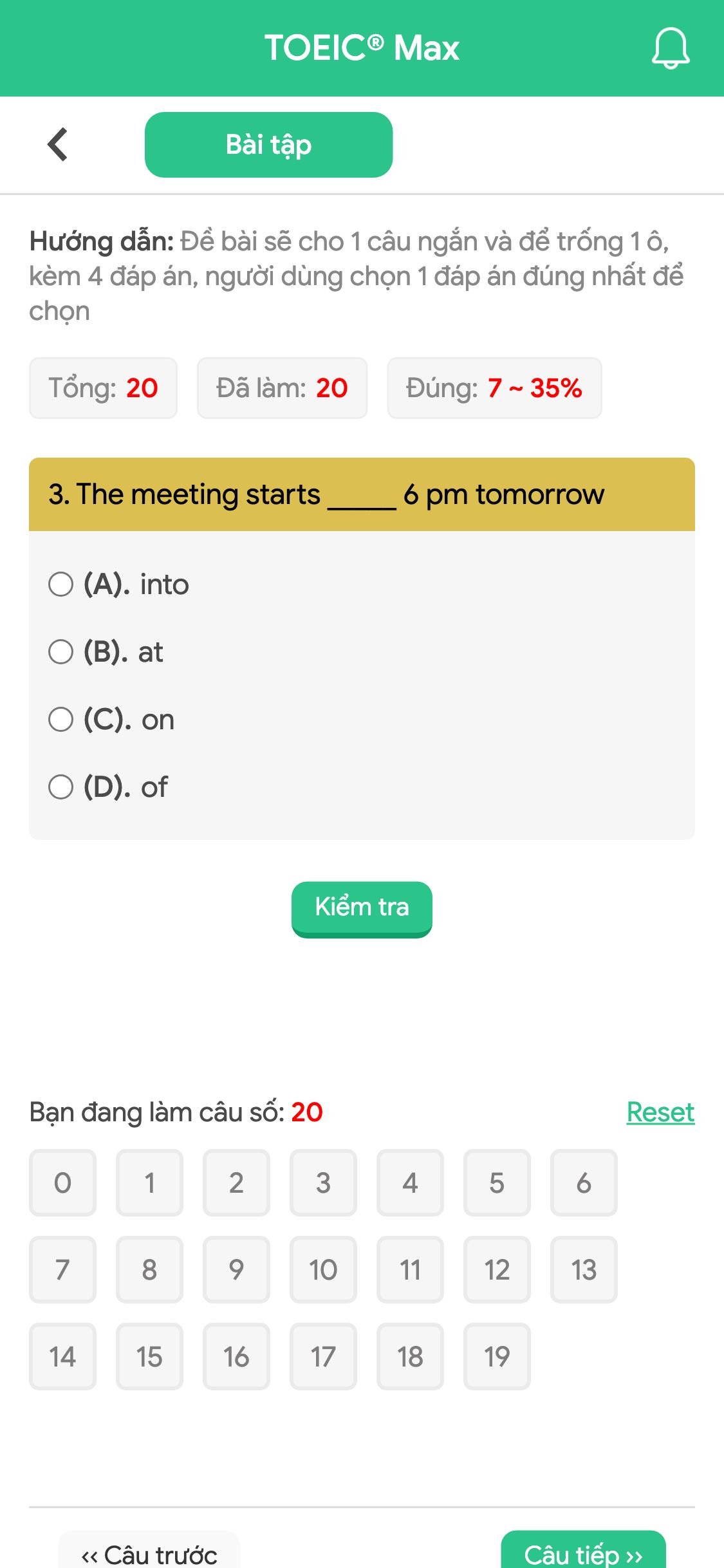 3. The meeting starts _____ 6 pm tomorrow