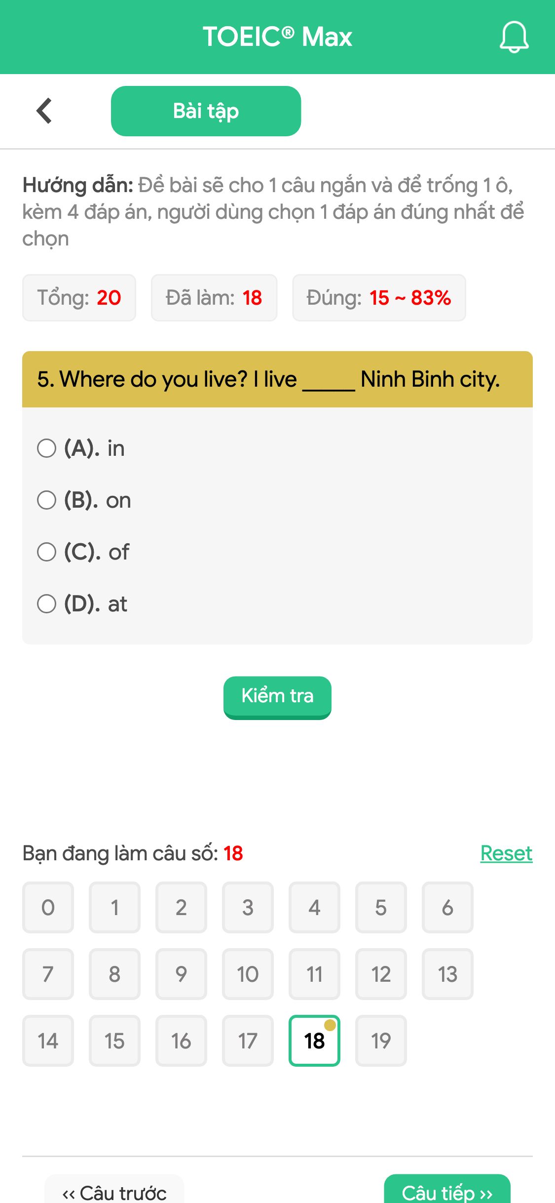 5. Where do you live? I live _____ Ninh Binh city.