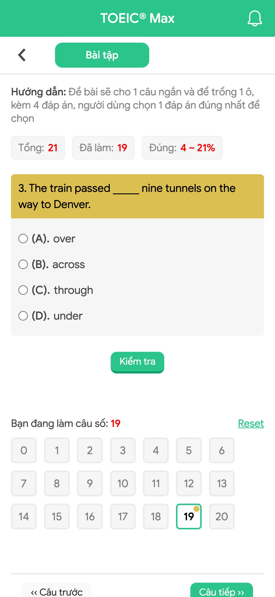3. The train passed _____ nine tunnels on the way to Denver.