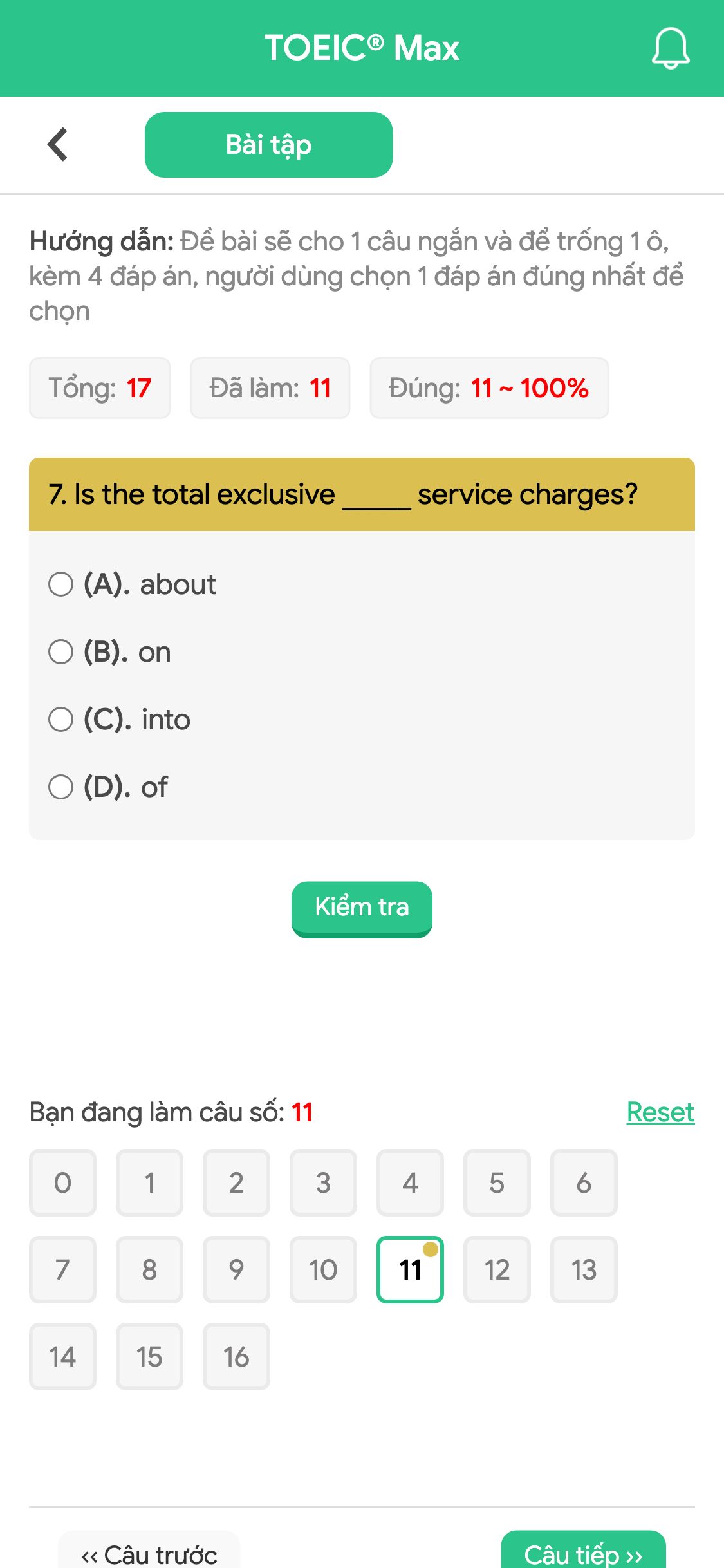 7. Is the total exclusive _____ service charges?
