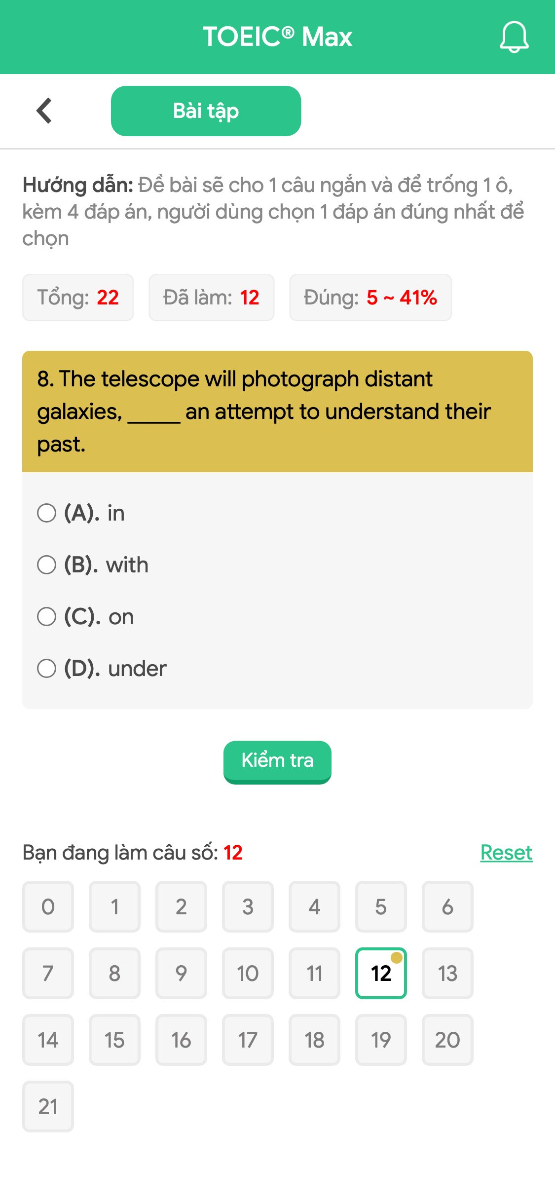 8. The telescope will photograph distant galaxies, _____ an attempt to understand their past.