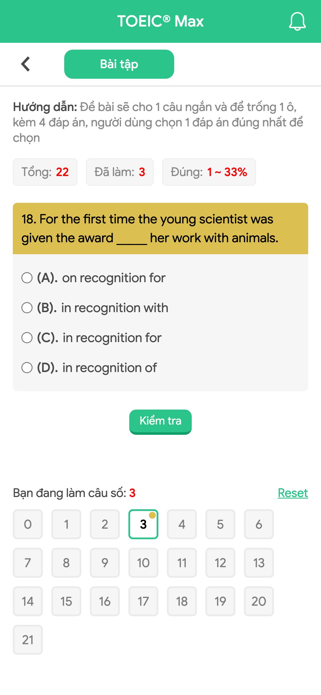 18. For the first time the young scientist was given the award _____ her work with animals.