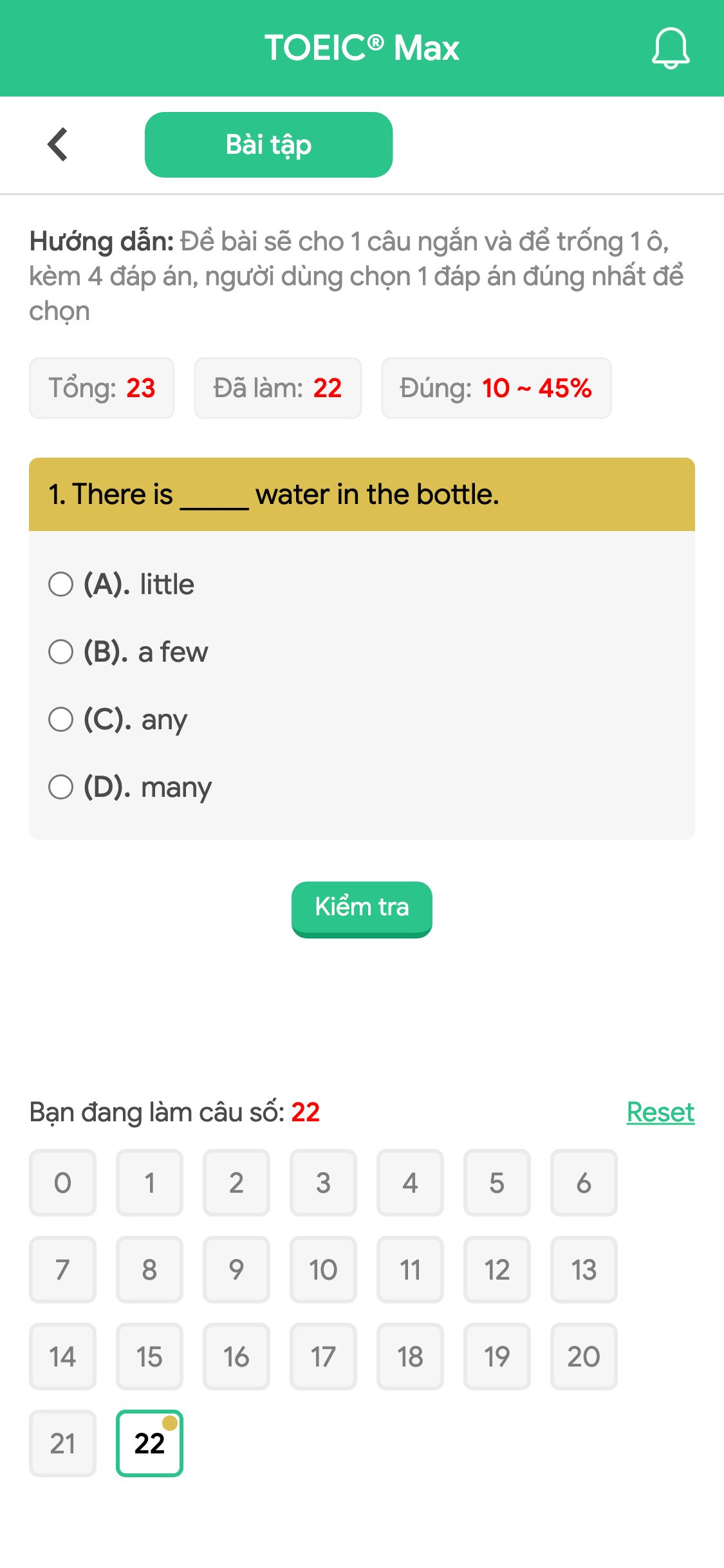 1. There is _____ water in the bottle.