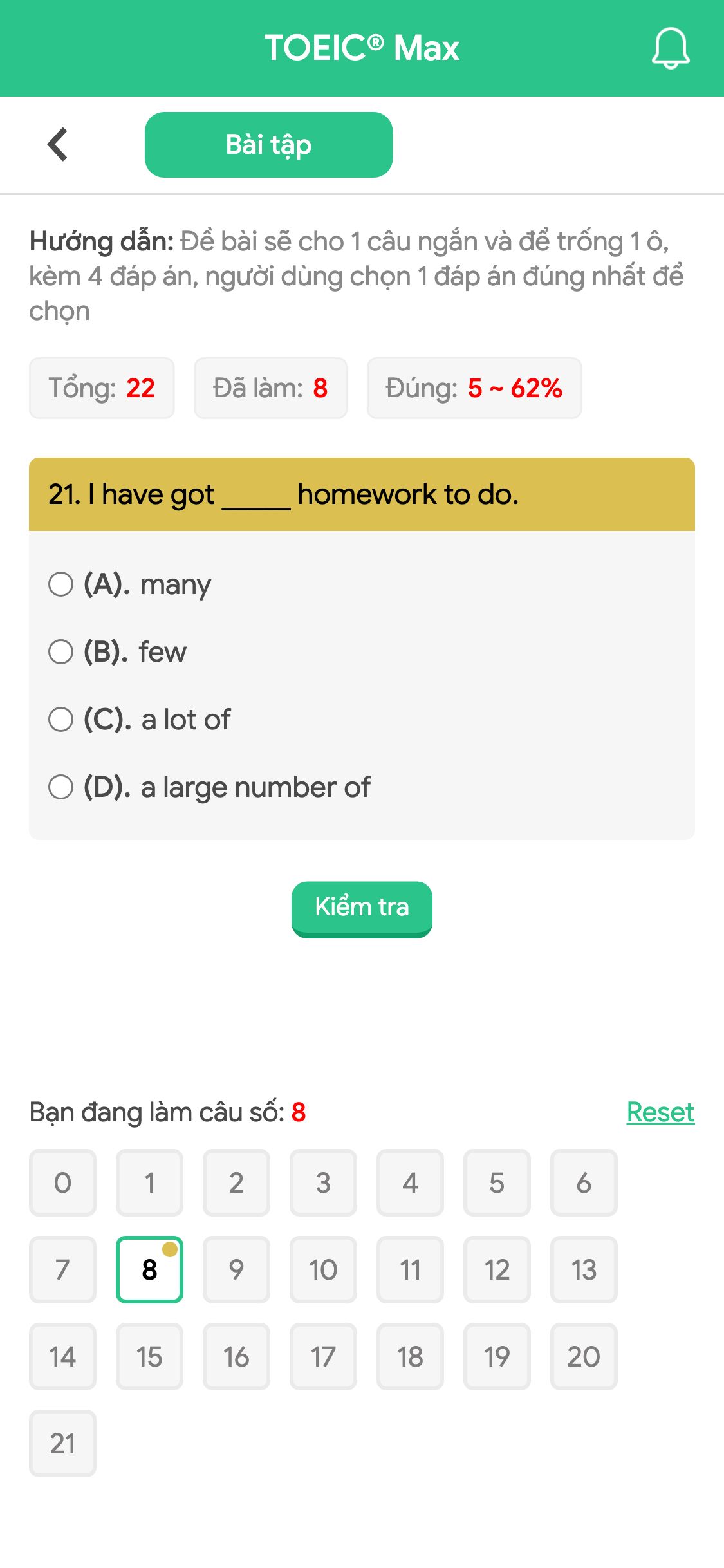 21. I have got _____ homework to do.