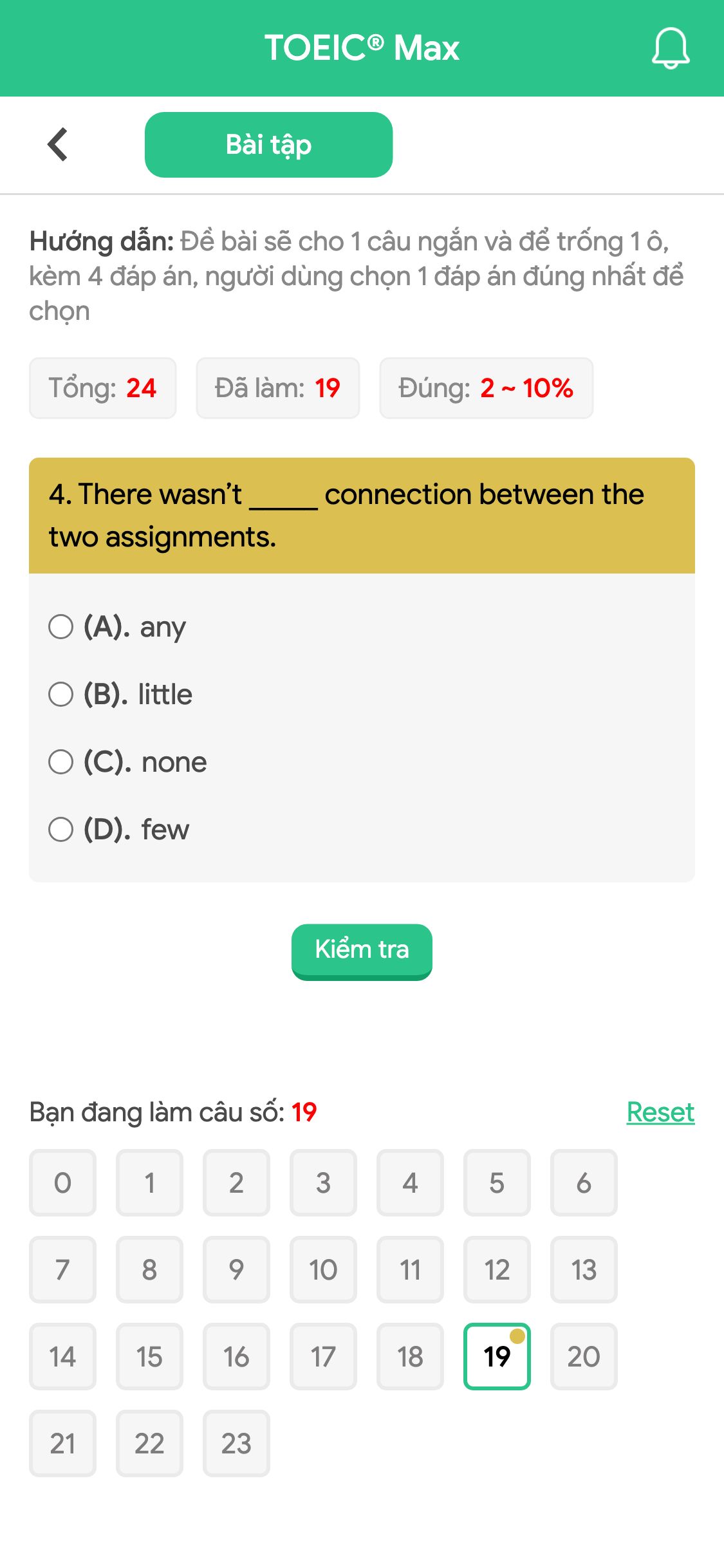 4. There wasn’t _____ connection between the two assignments.