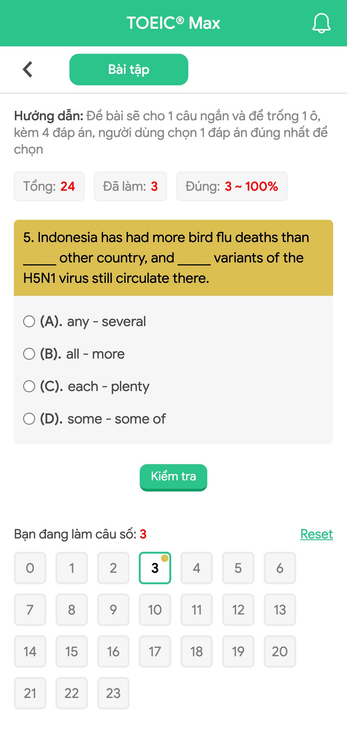 5. Indonesia has had more bird flu deaths than _____ other country, and _____ variants of the H5N1 virus still circulate there.