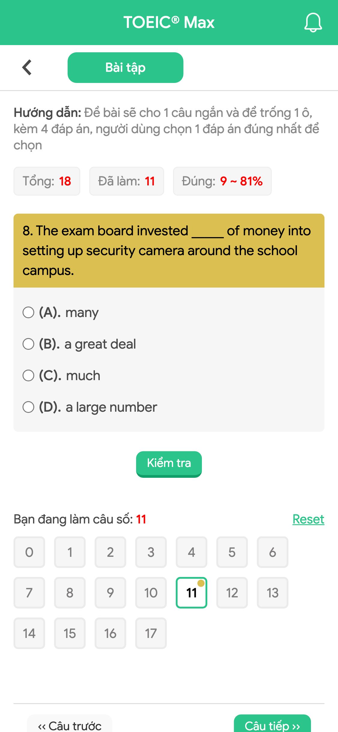 8. The exam board invested _____ of money into setting up security camera around the school campus.