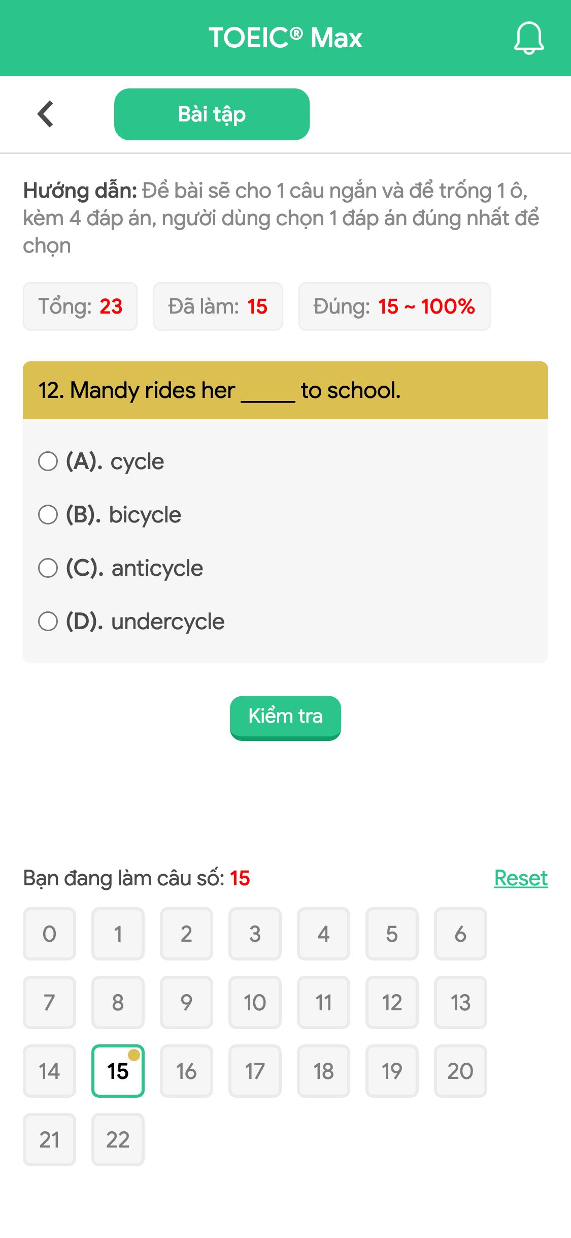 12. Mandy rides her _____ to school.
