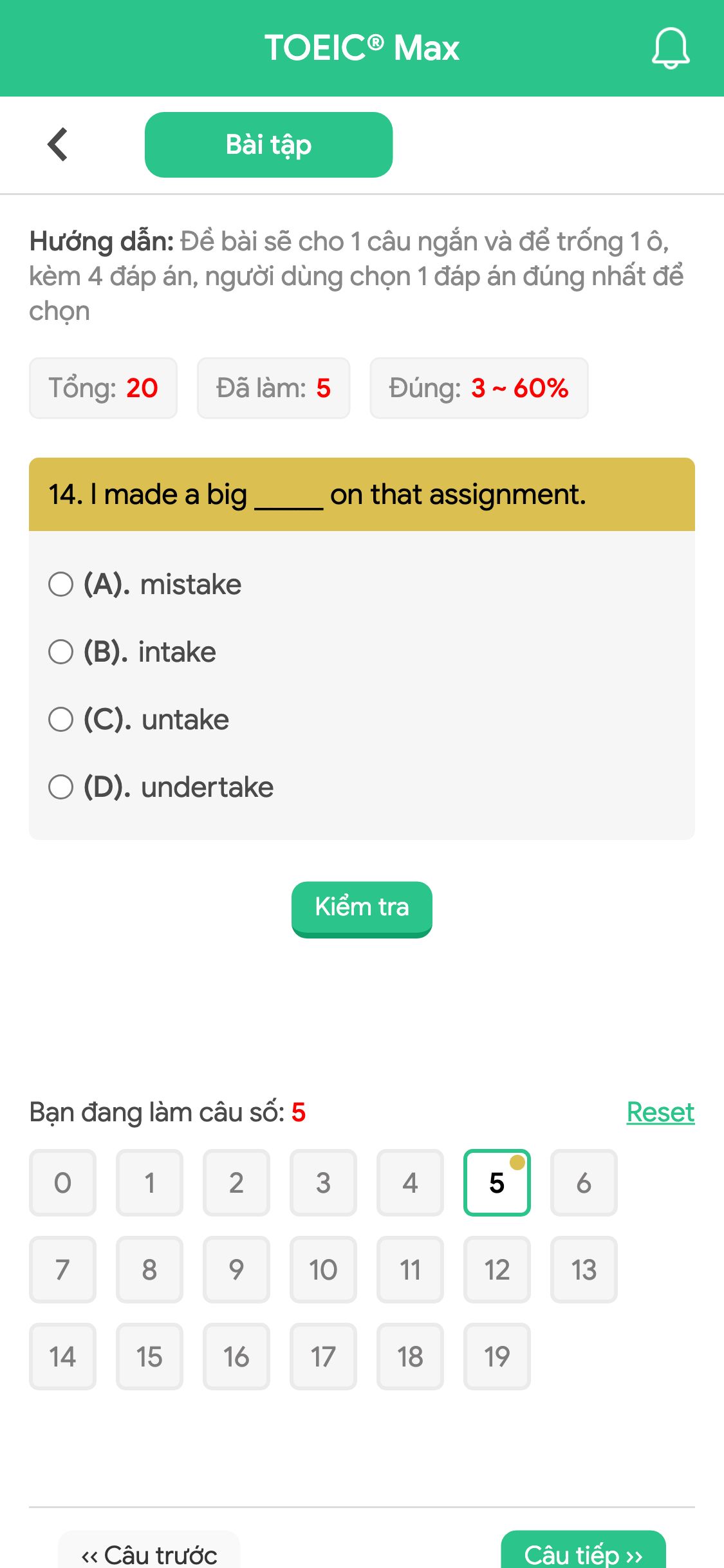 14. I made a big _____ on that assignment.