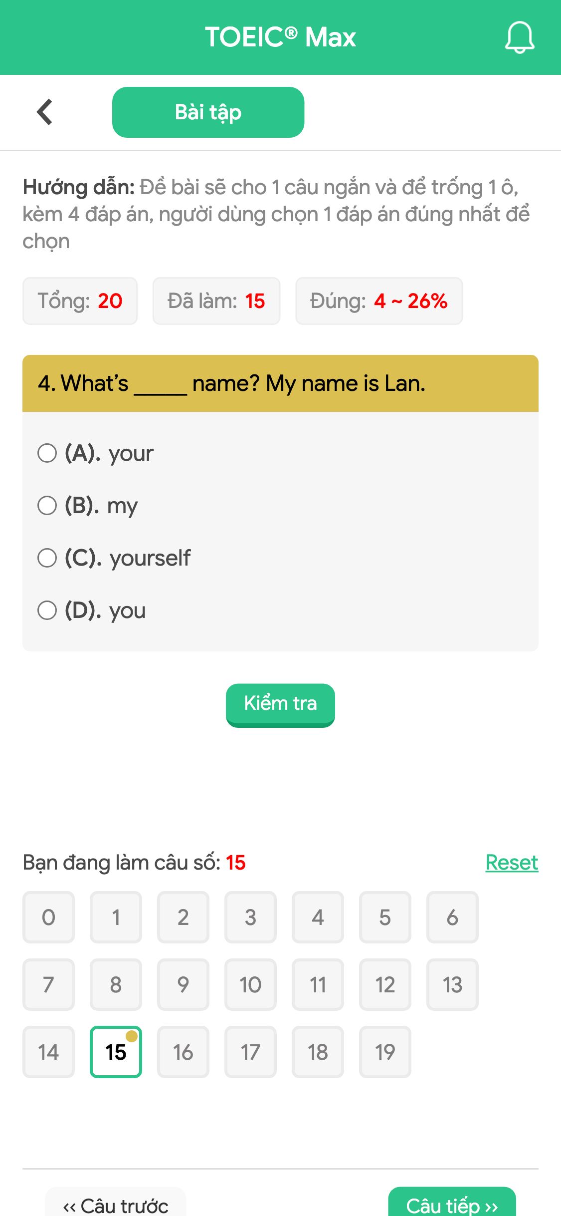 4. What’s _____ name? My name is Lan.