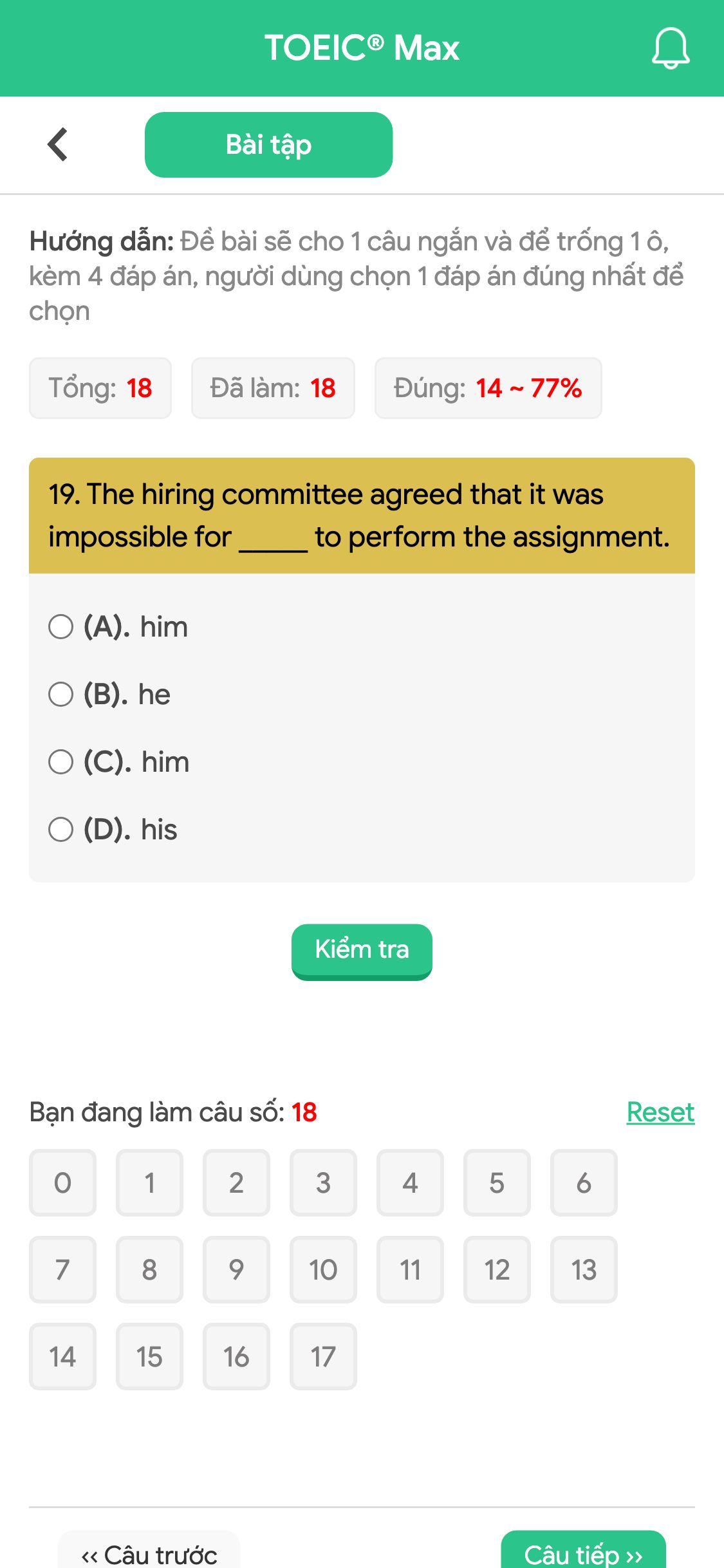 19. The hiring committee agreed that it was impossible for _____ to perform the assignment.