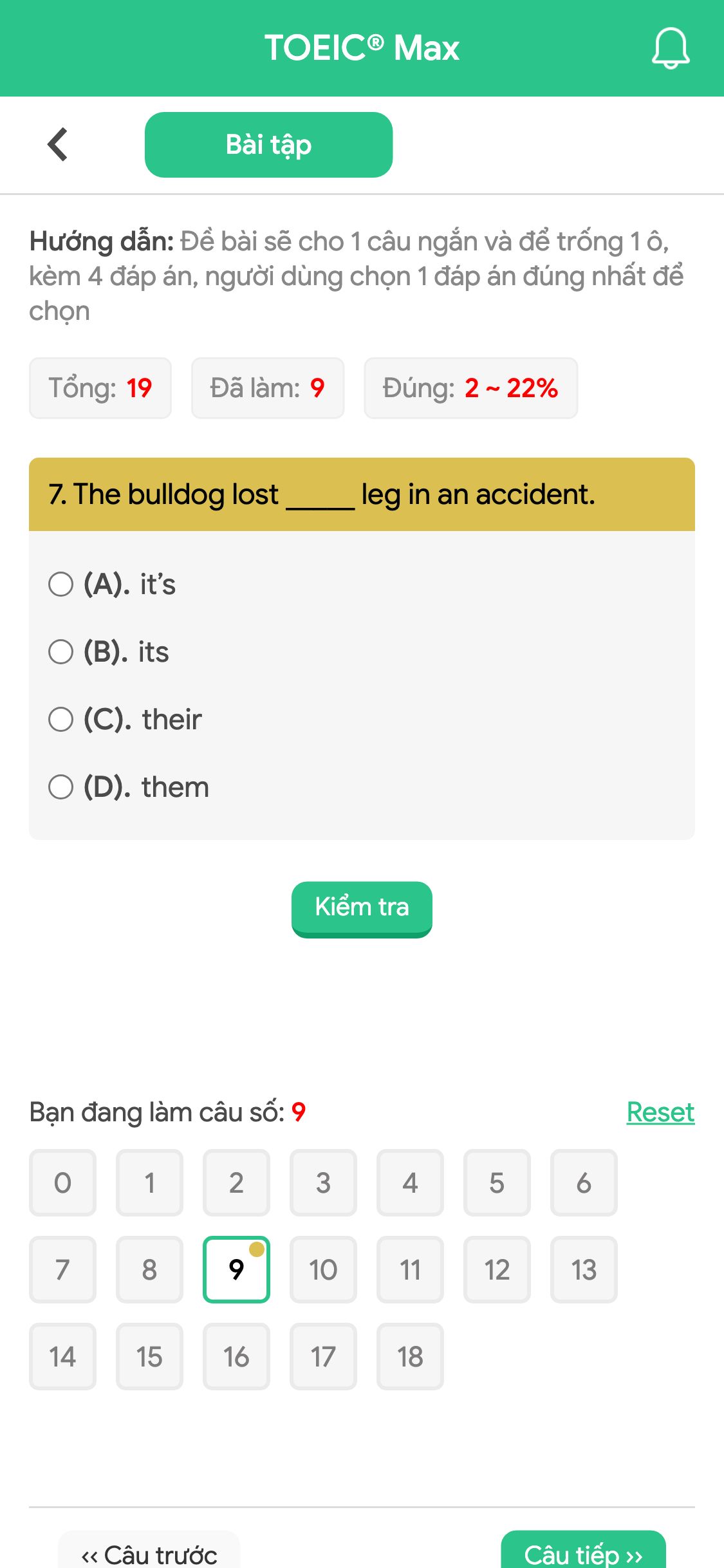 7. The bulldog lost _____ leg in an accident.