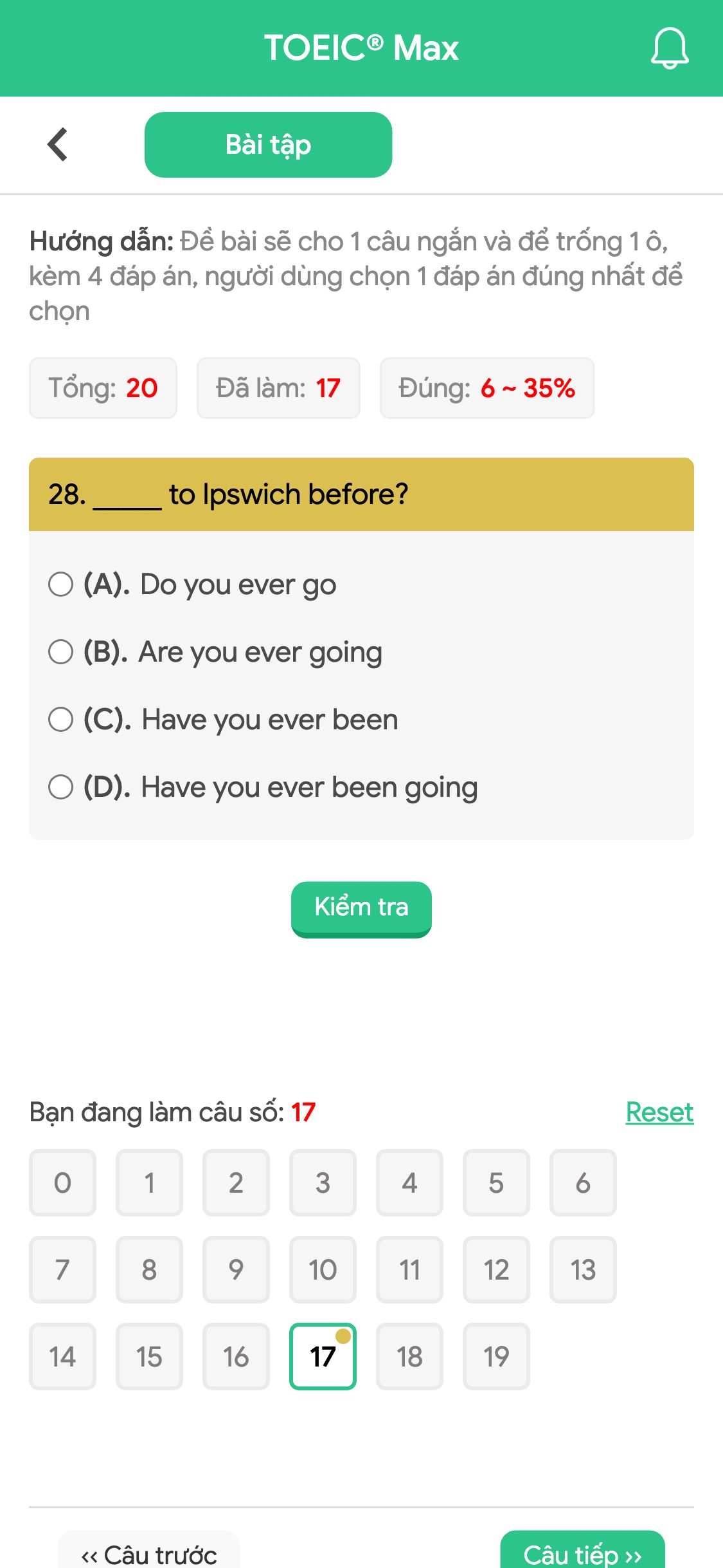 28. _____ to Ipswich before?