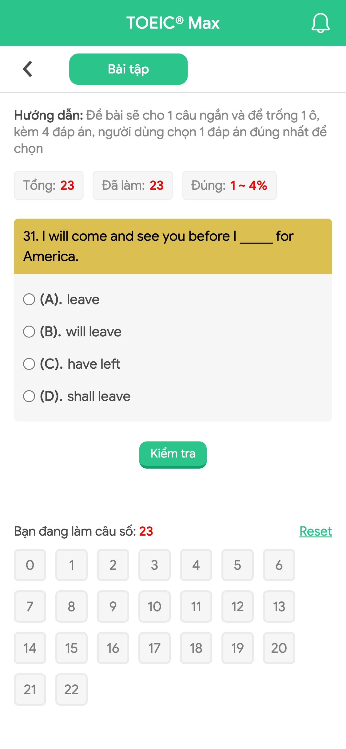 31. I will come and see you before I _____ for America.