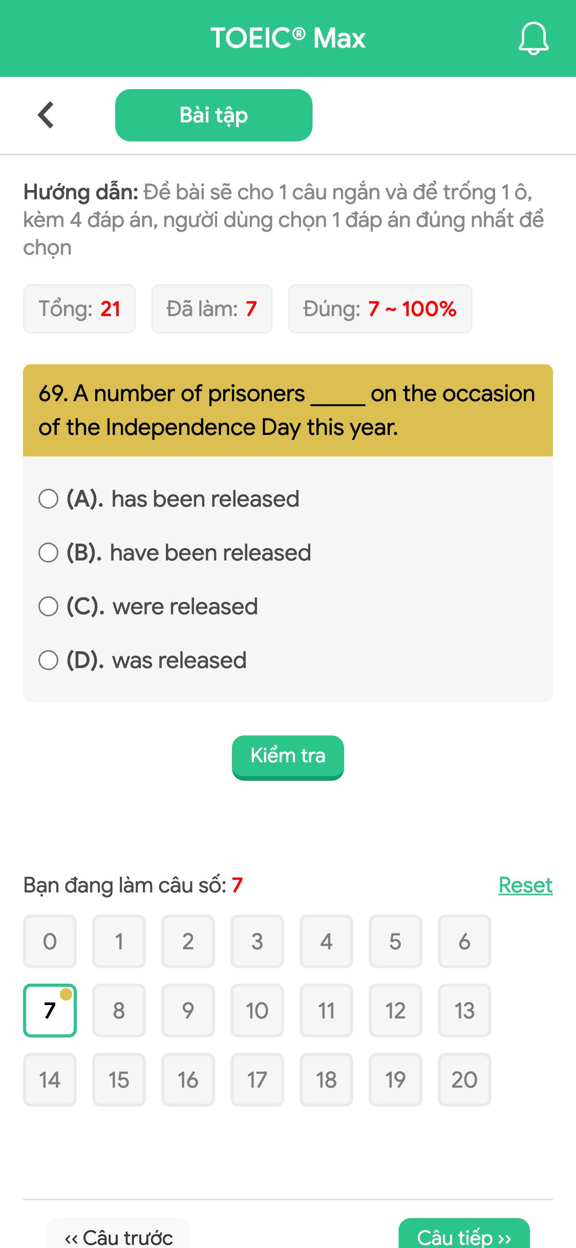 69. A number of prisoners _____ on the occasion of the Independence Day this year.