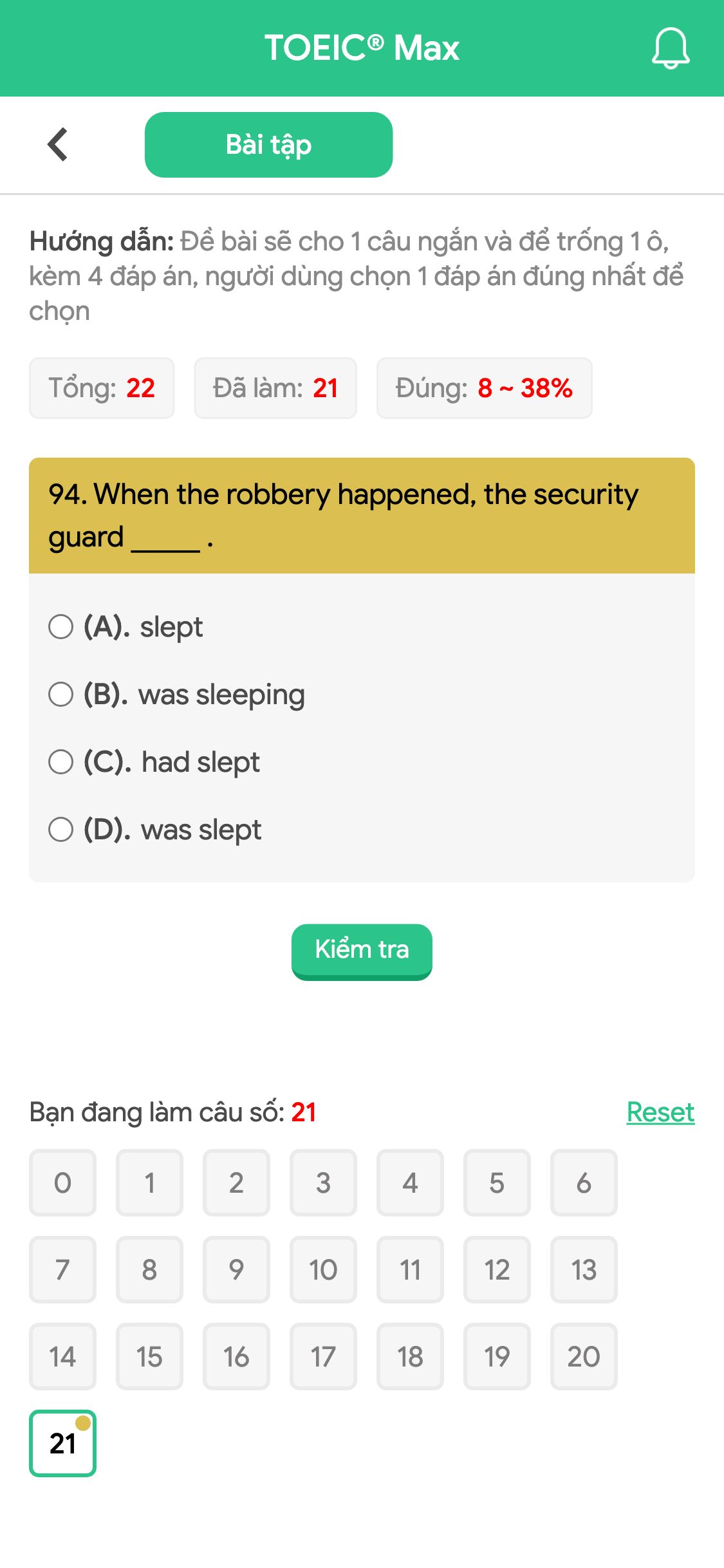 94. When the robbery happened, the security guard _____ .