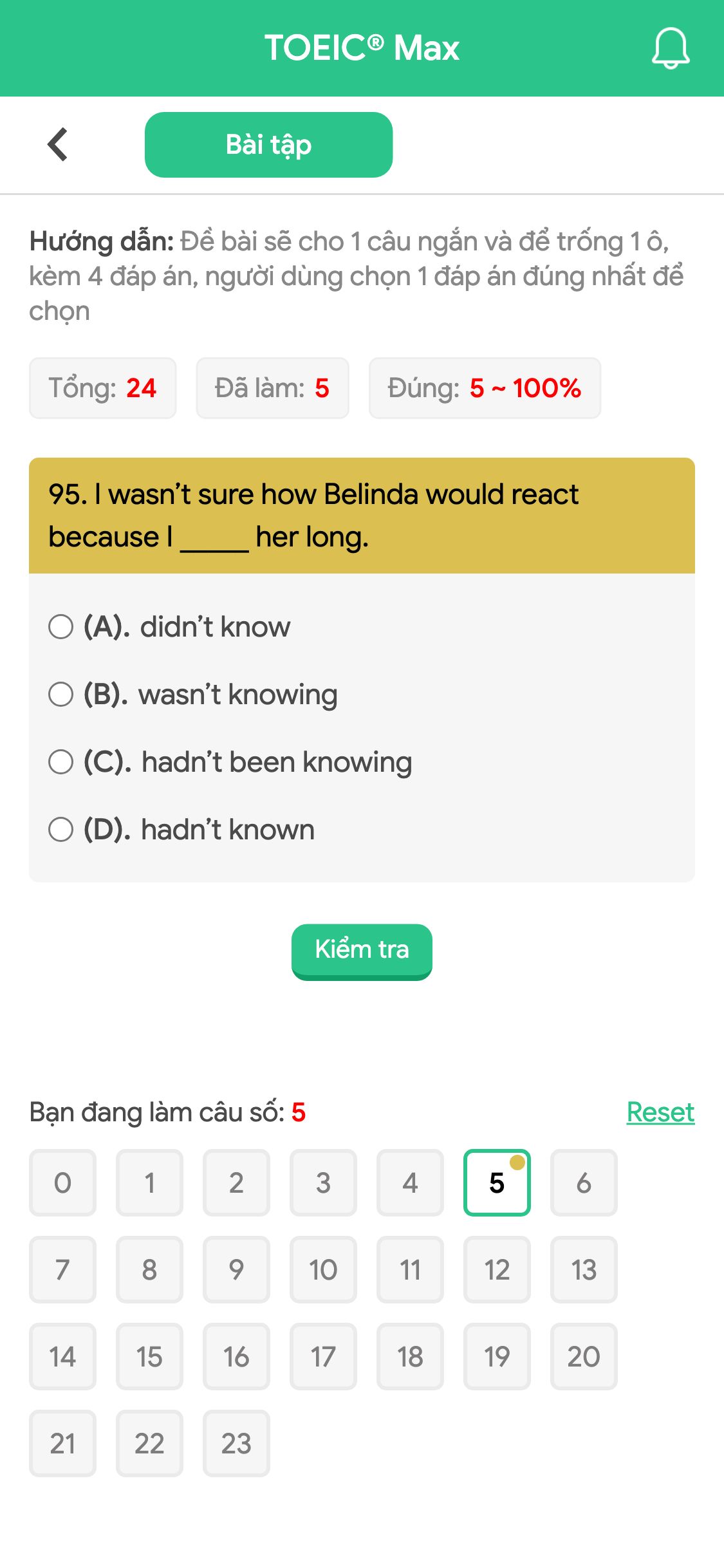 95. I wasn’t sure how Belinda would react because I _____ her long.