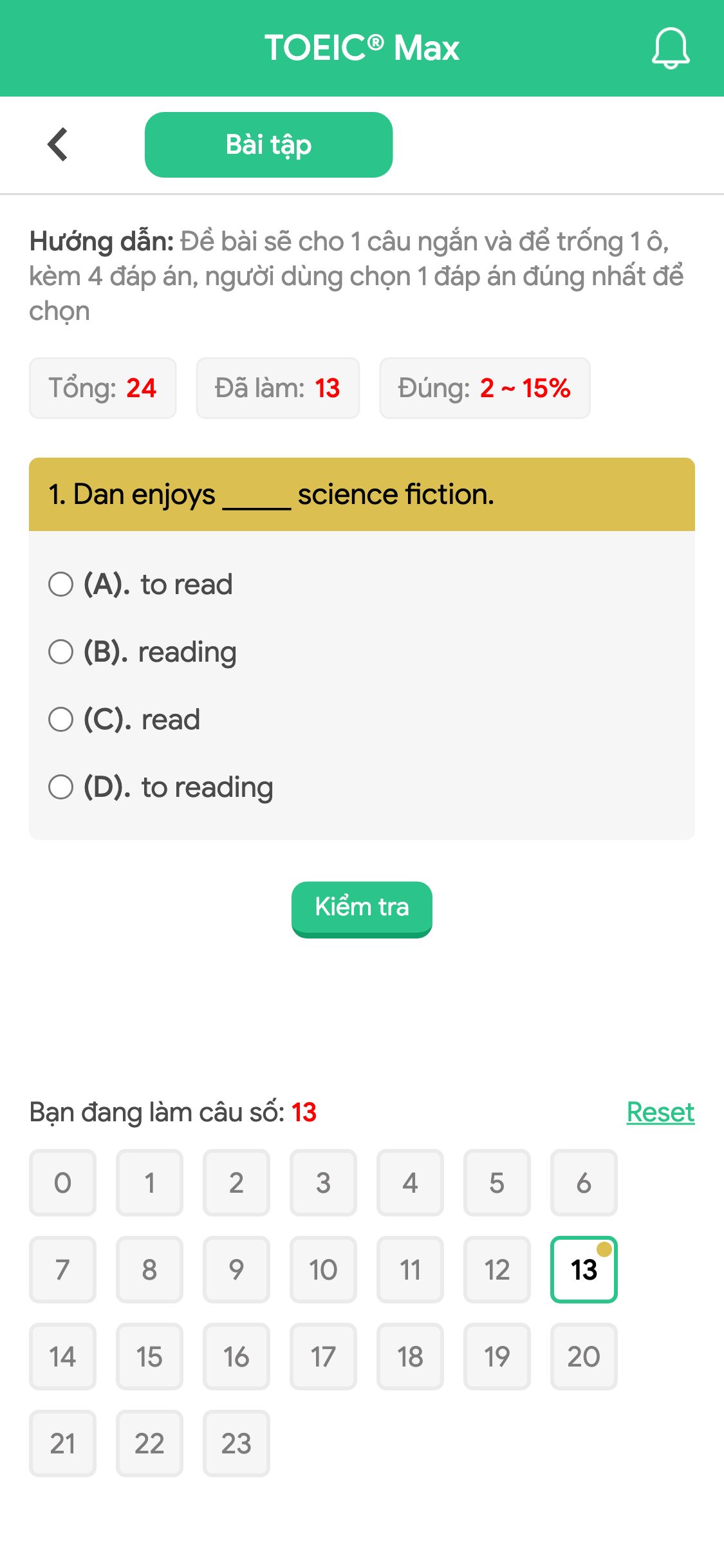 1. Dan enjoys _____ science fiction.