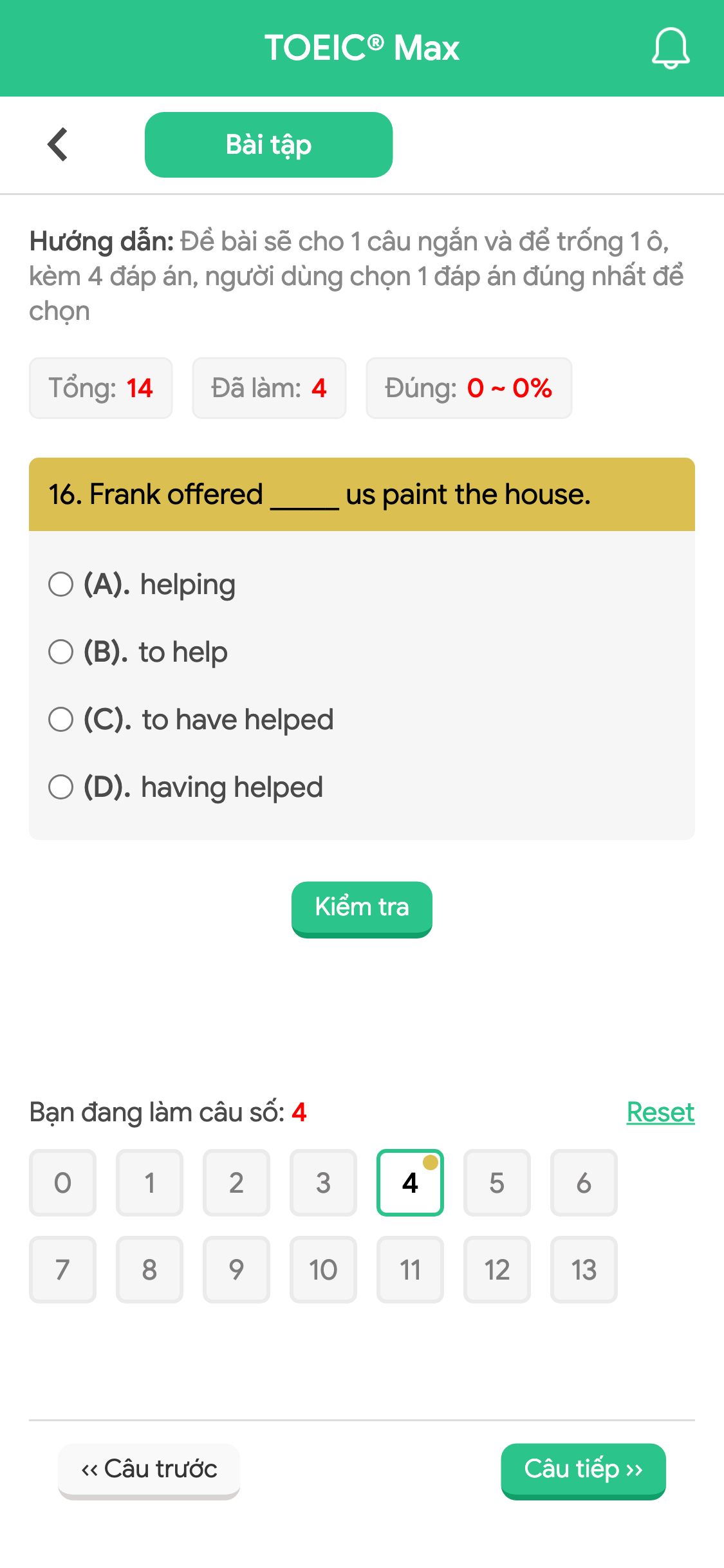 16. Frank offered _____ us paint the house.