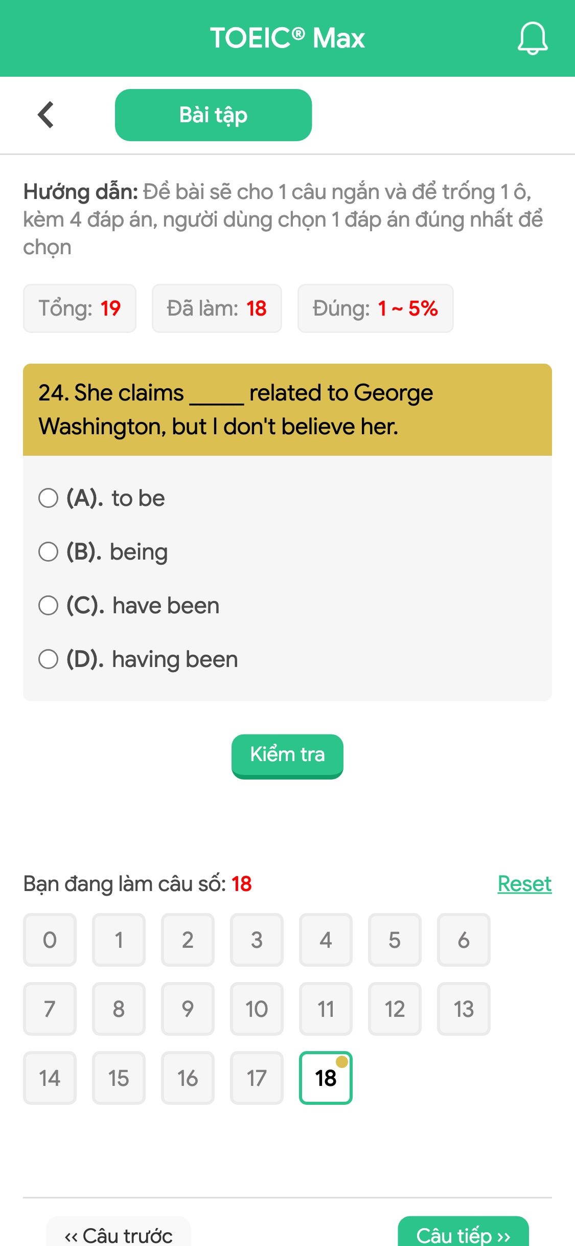 24. She claims _____ related to George Washington, but I don't believe her.