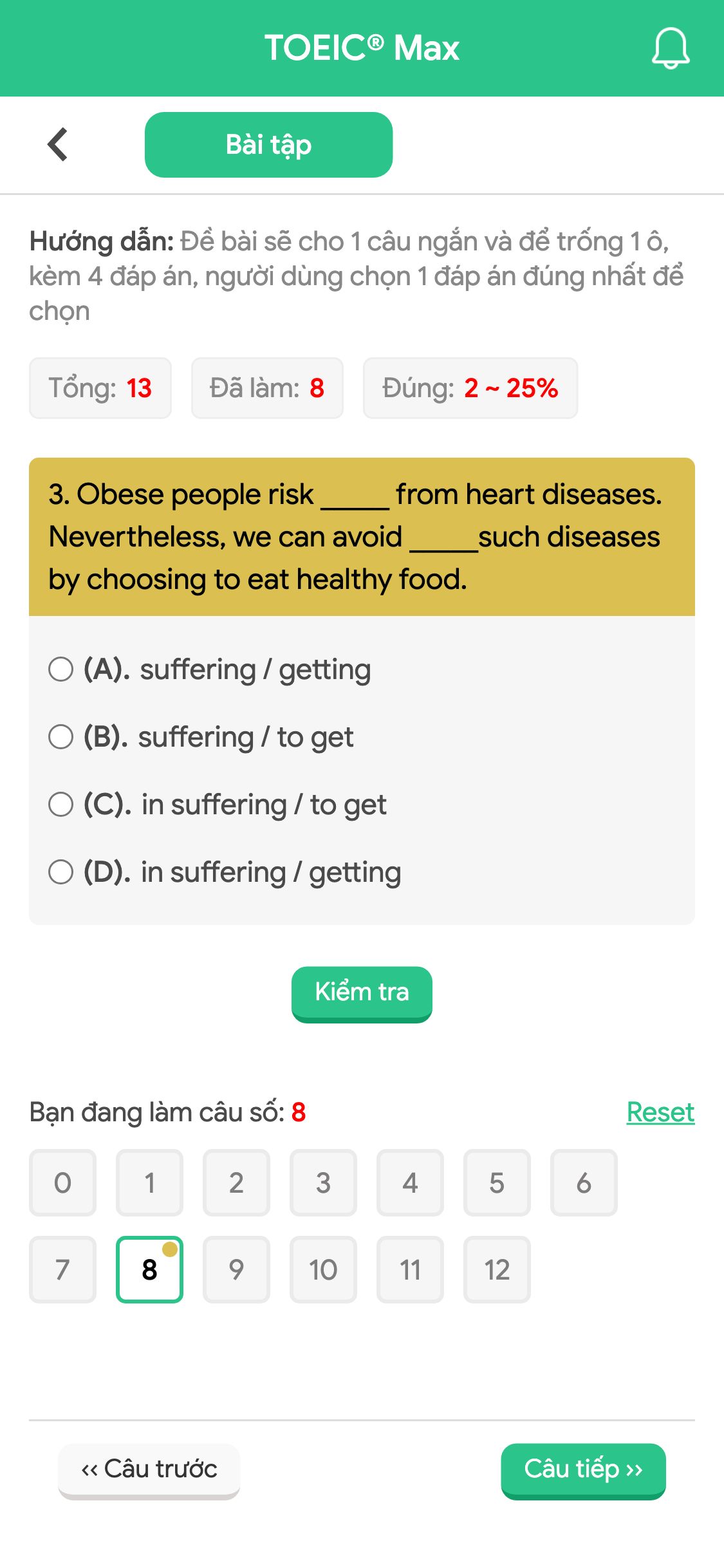 3. Obese people risk _____ from heart diseases. Nevertheless, we can avoid _____such diseases by choosing to eat healthy food.