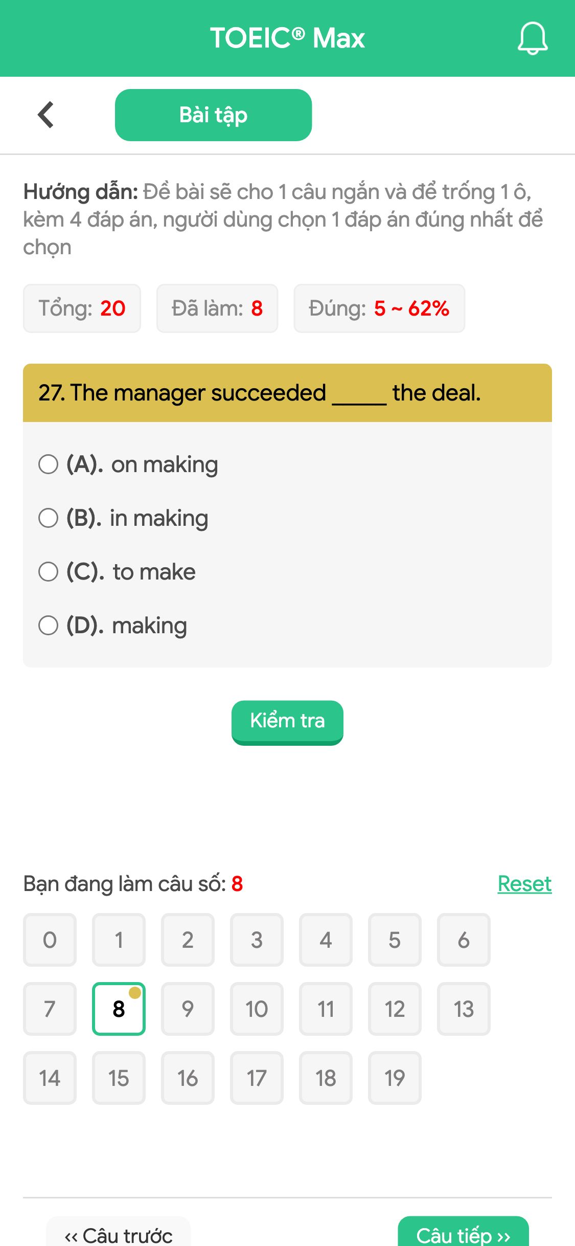 27. The manager succeeded _____ the deal.