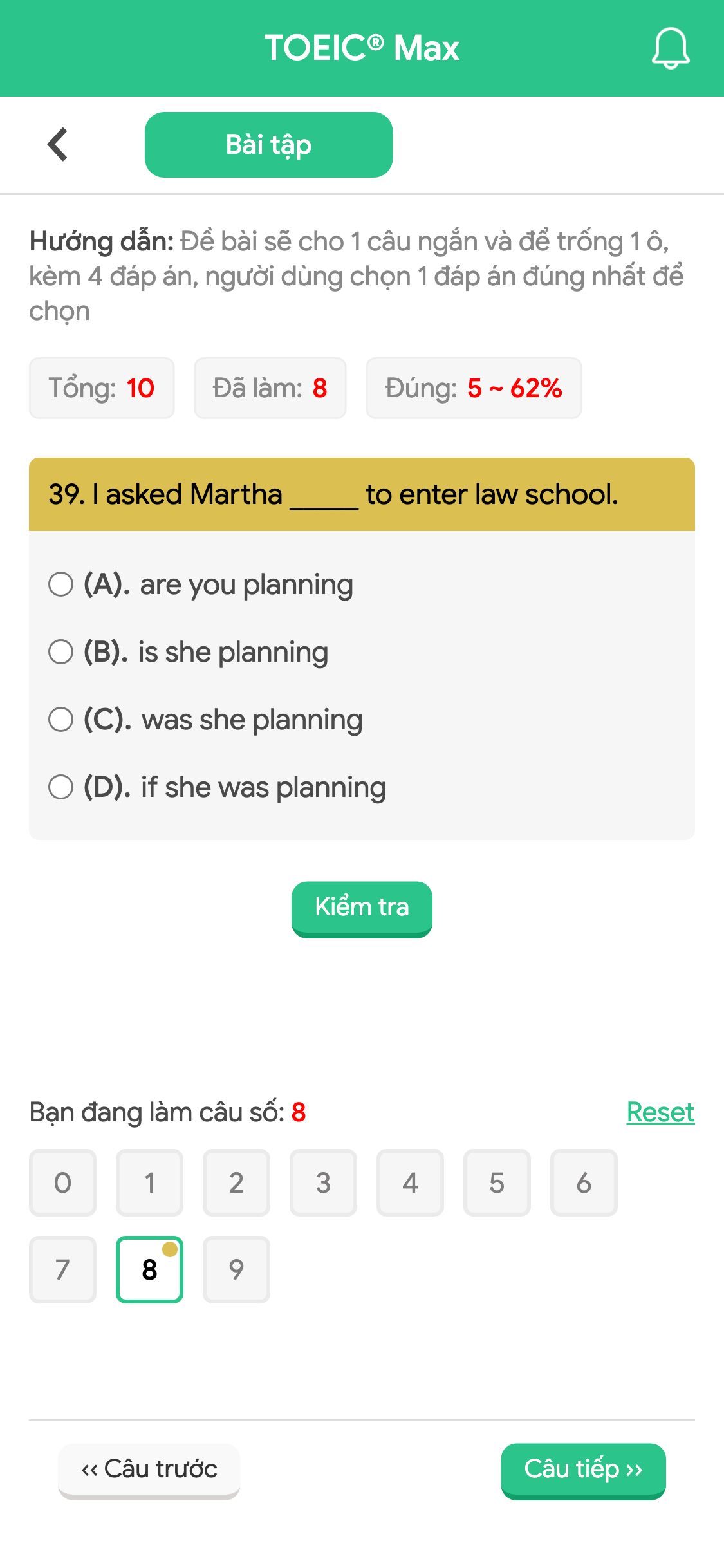 39. I asked Martha _____ to enter law school.