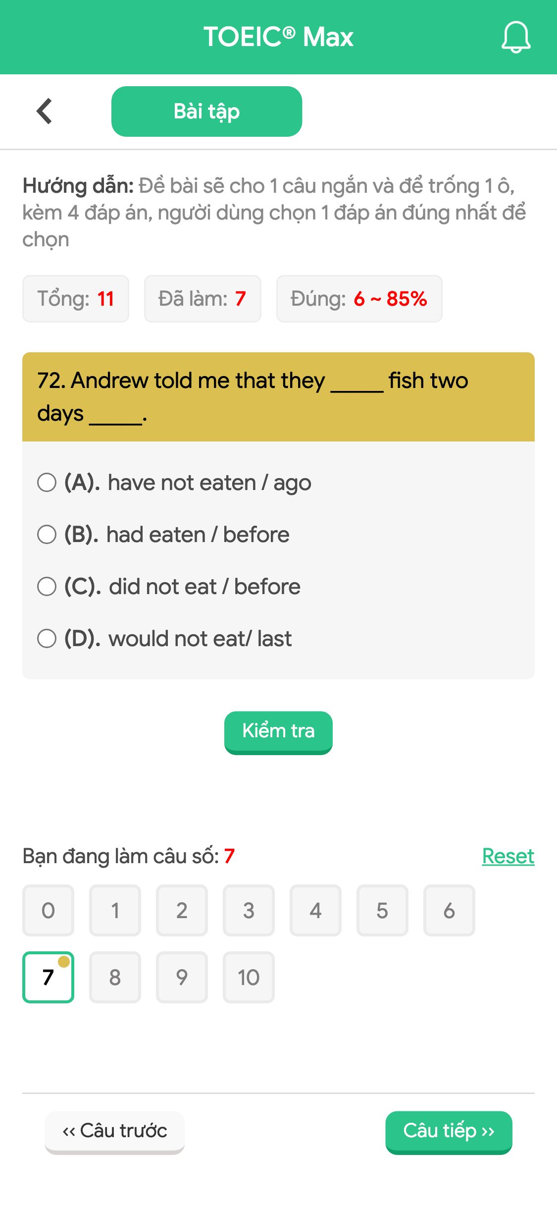 72. Andrew told me that they _____ fish two days _____.
