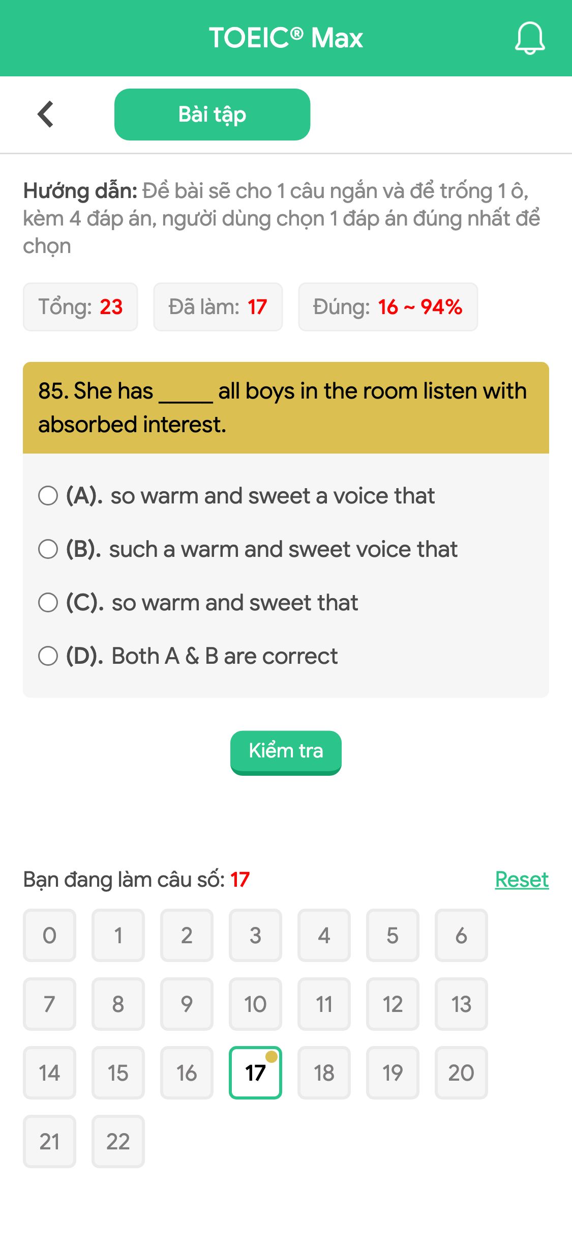 85. She has _____ all boys in the room listen with absorbed interest.