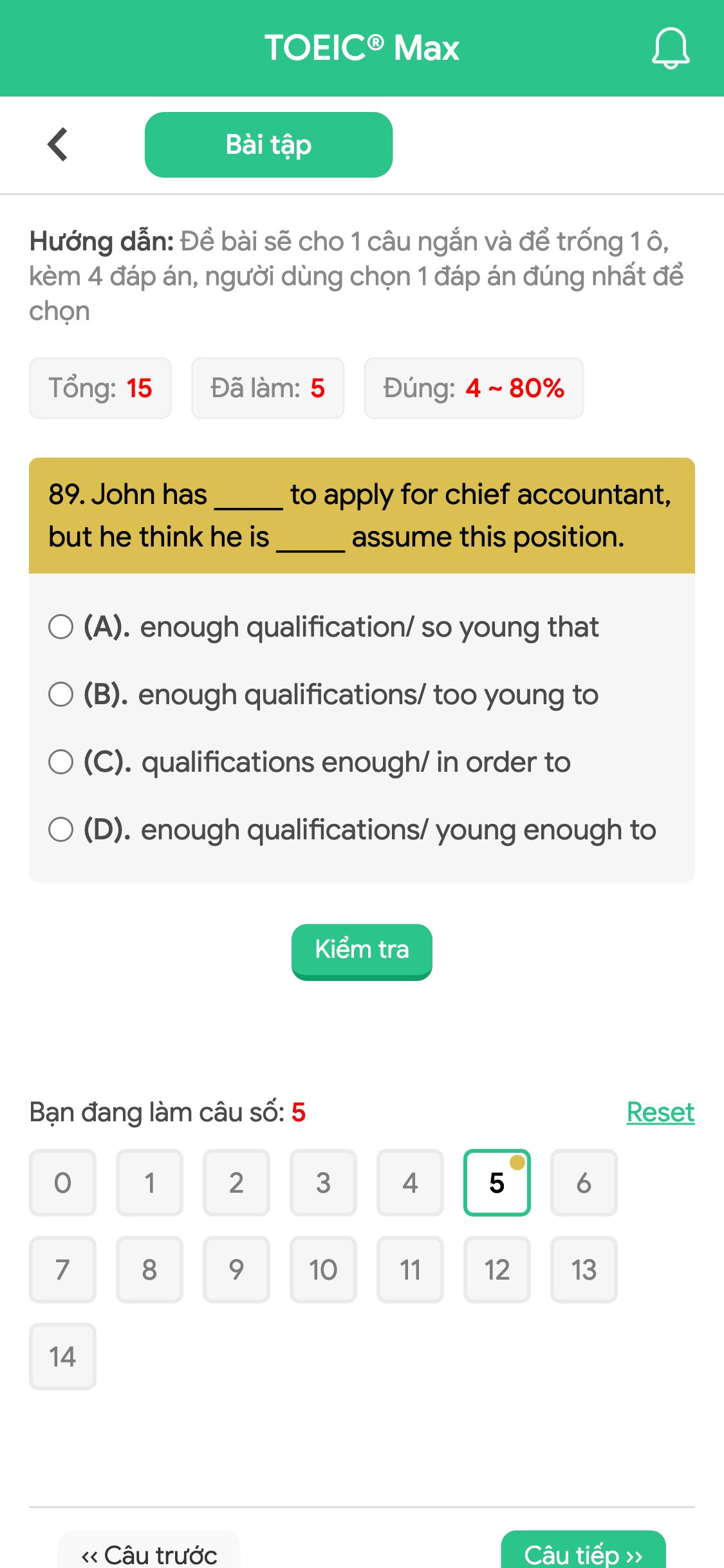 89. John has _____ to apply for chief accountant, but he think he is _____ assume this position.