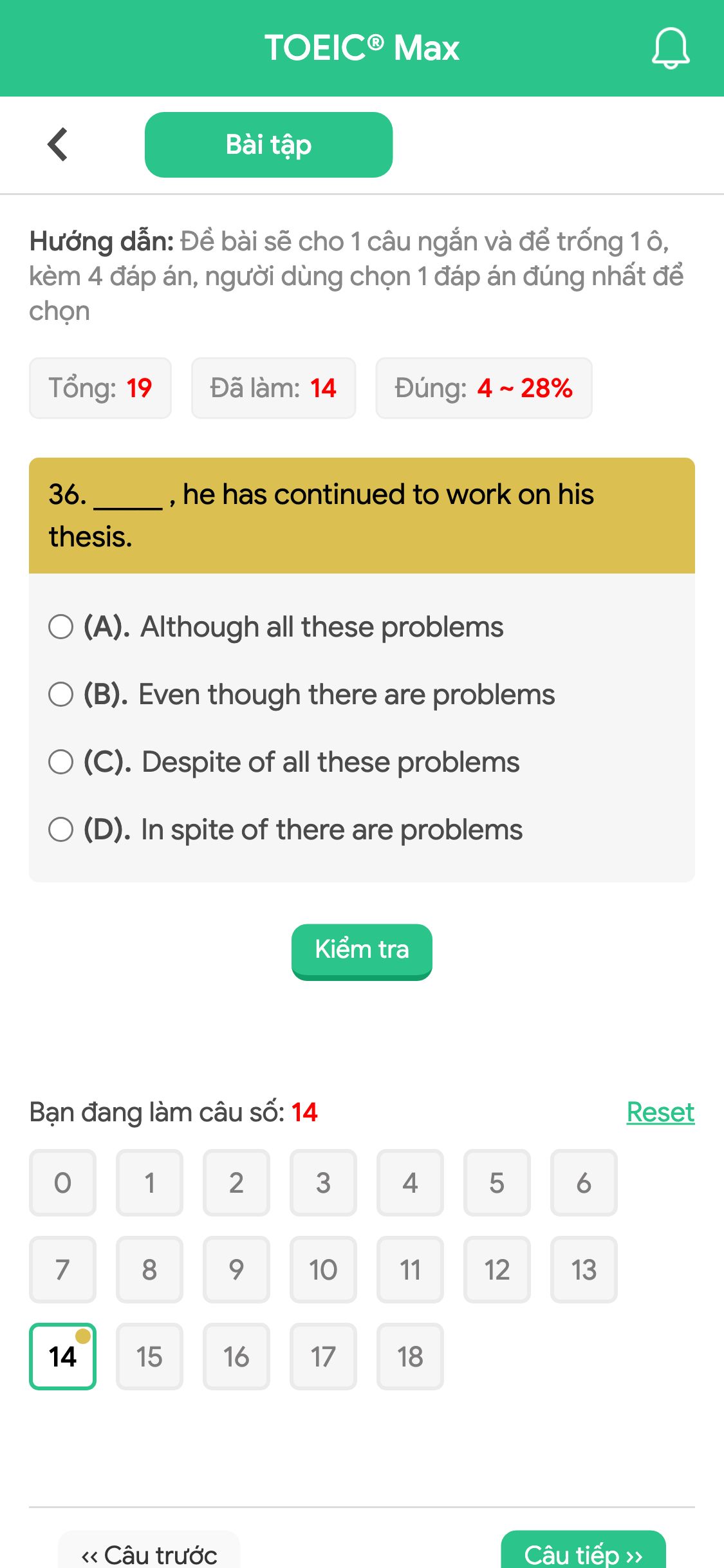 36. _____ , he has continued to work on his thesis.