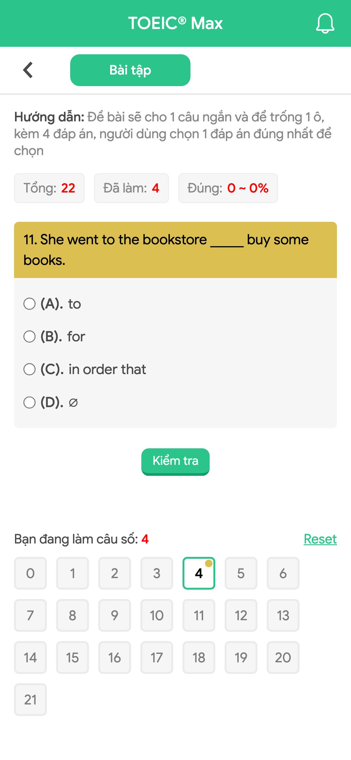 11. She went to the bookstore _____ buy some books.