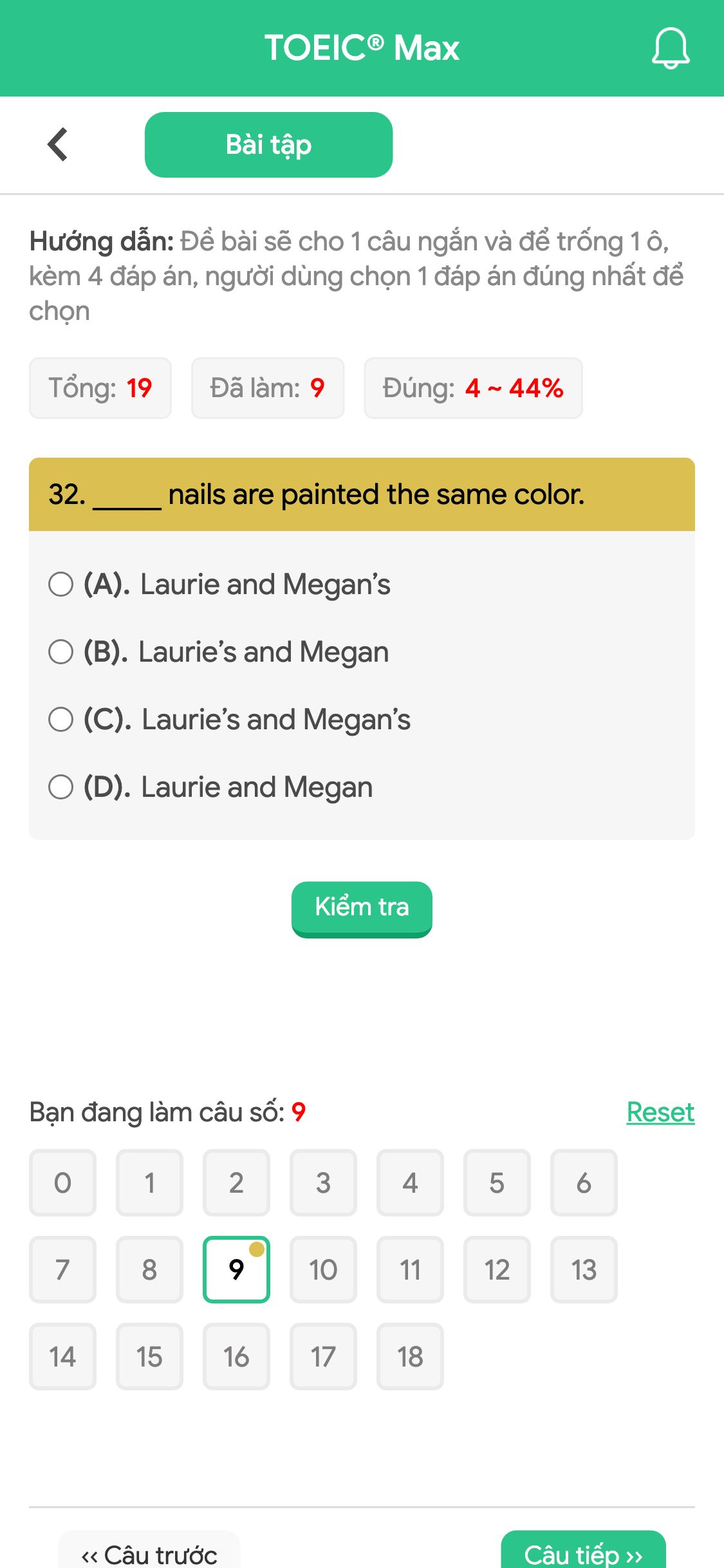 32. _____ nails are painted the same color.