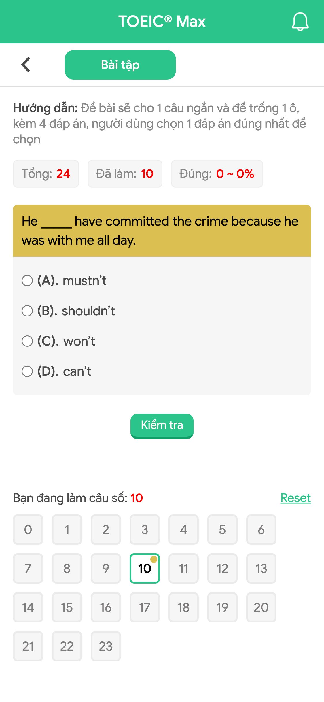 He _____ have committed the crime because he was with me all day.
