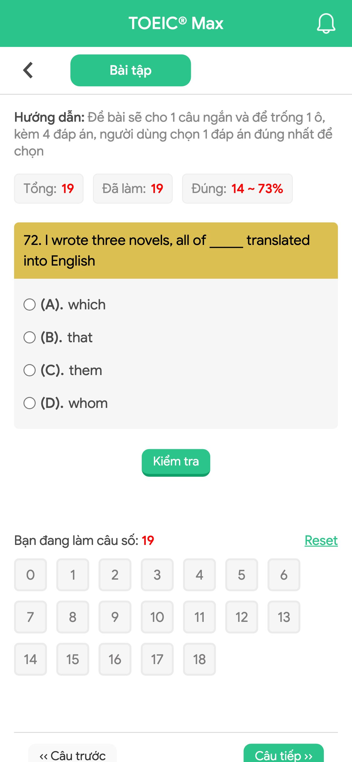 72. I wrote three novels, all of _____ translated into English