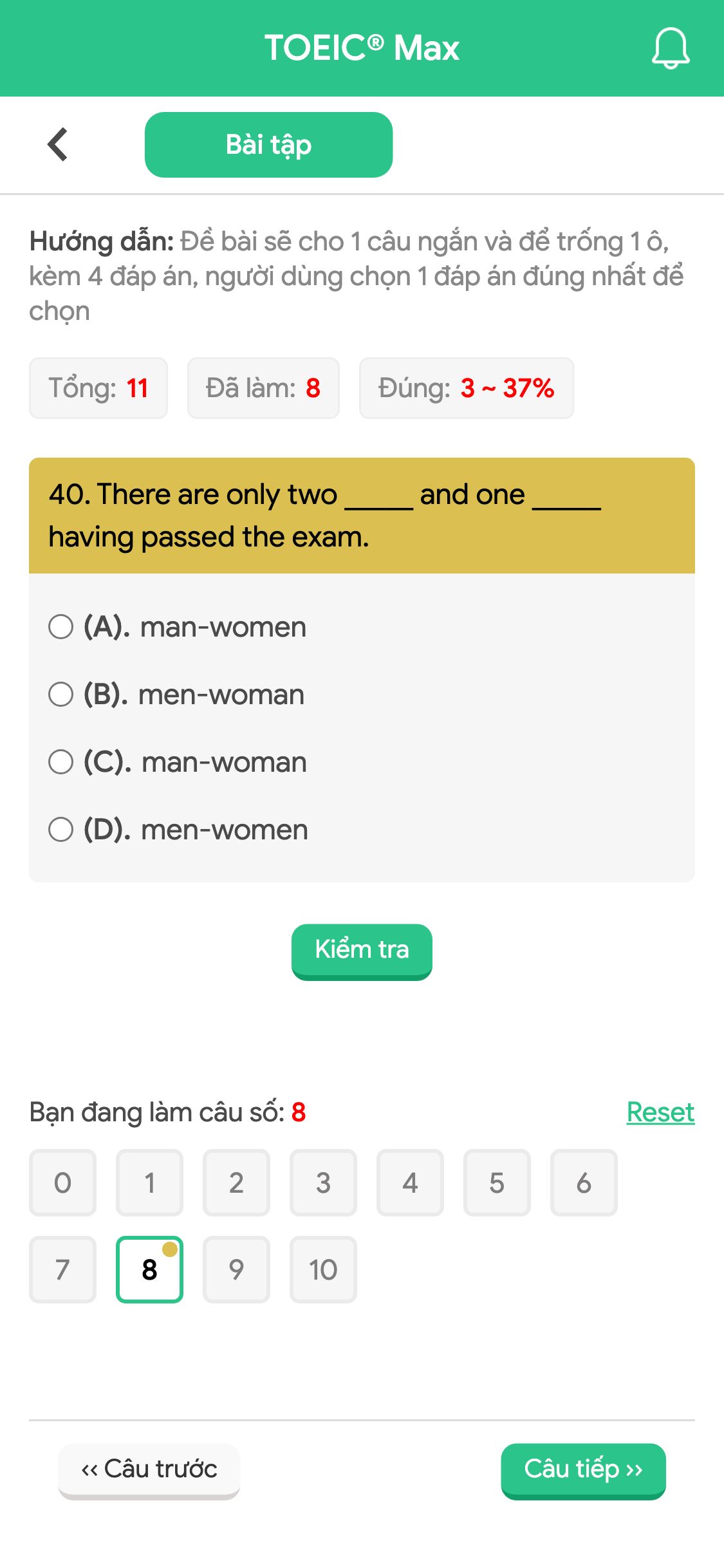 40. There are only two _____ and one _____ having passed the exam.