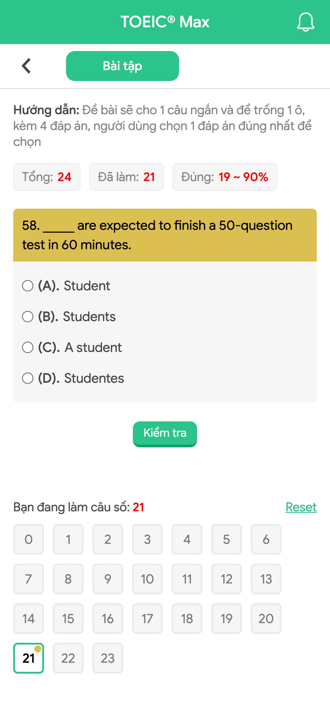 58. _____ are expected to finish a 50-question test in 60 minutes.