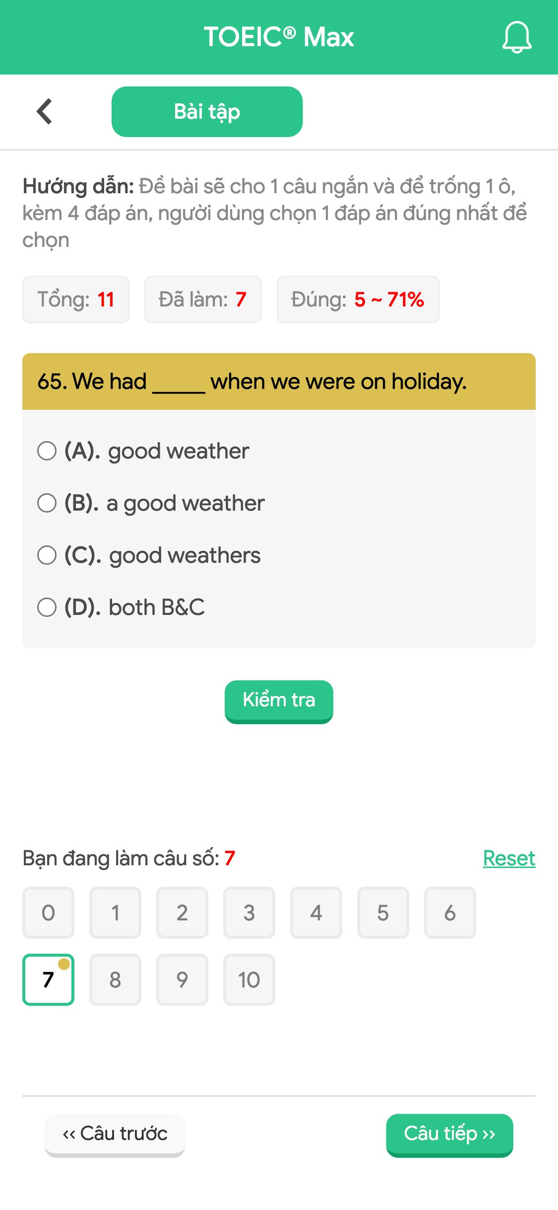 65. We had _____ when we were on holiday.